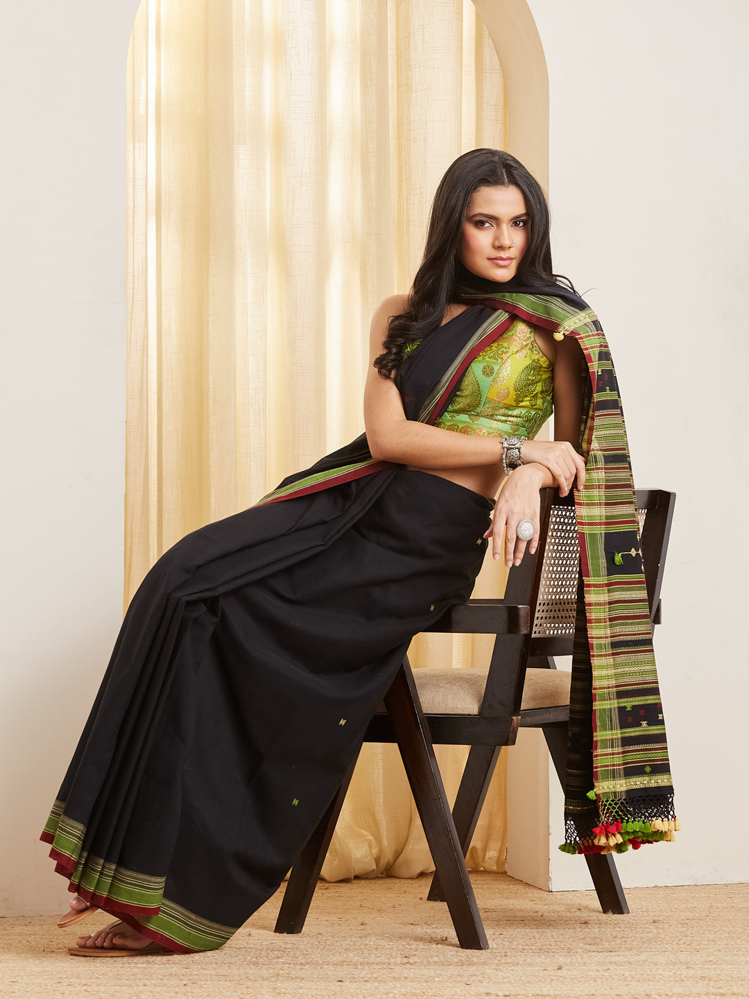 Hariyali - Parrot Green Banarasi Brocade Saree Blouse