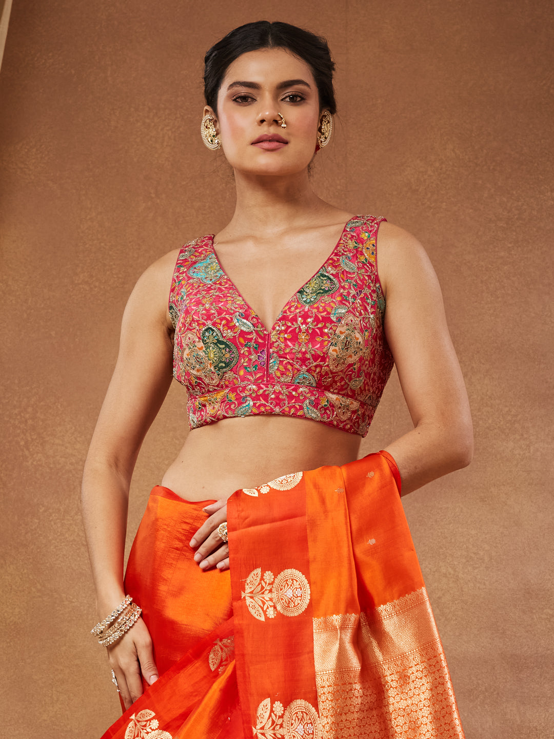 Gulzar - Fuchsia Aari Embroidered Saree Blouse