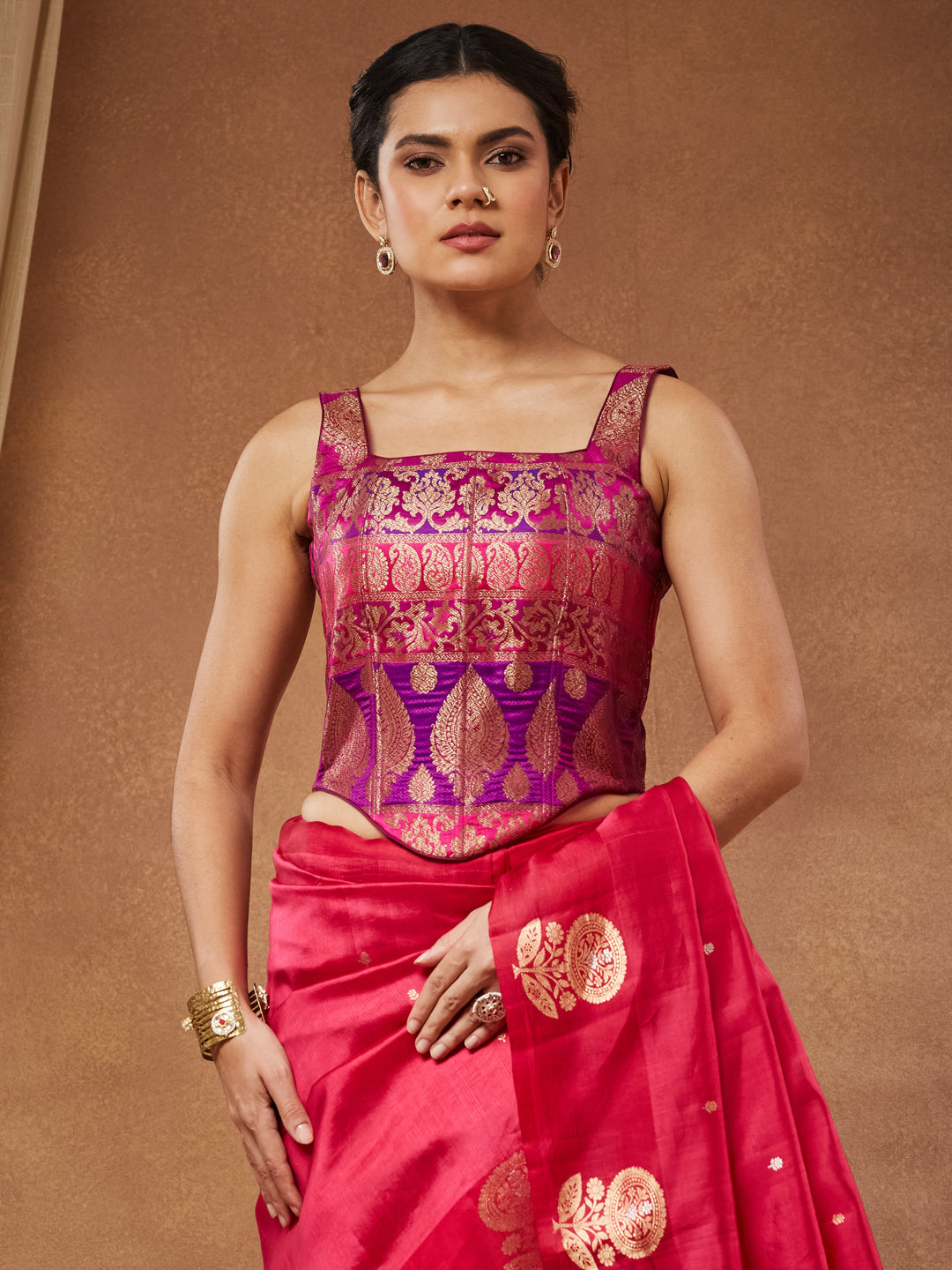 Mallika - Magenta Banarasi Brocade Corset Blouse