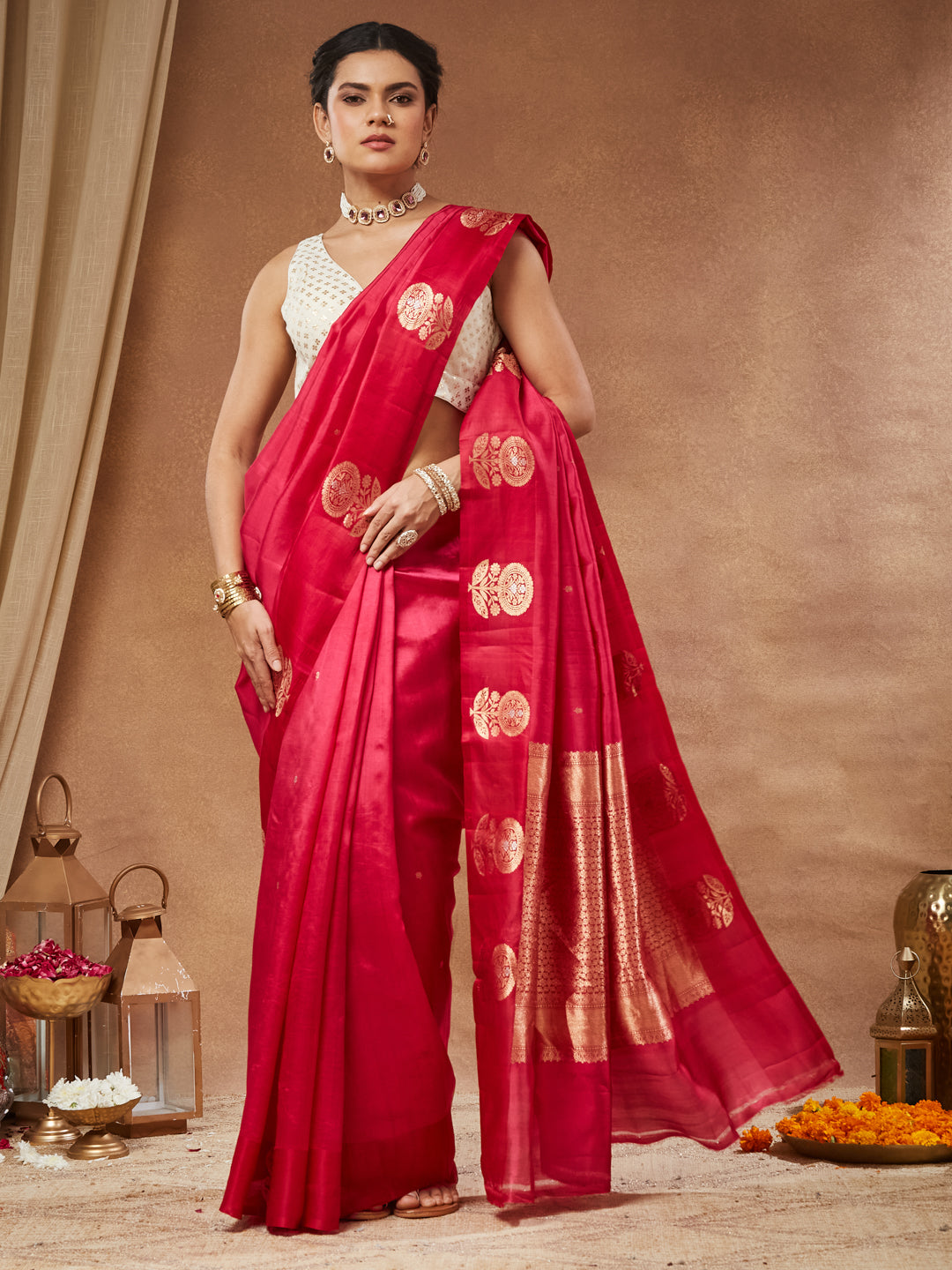 Amrita - Ivory Gold Butti Crossover Saree Blouse