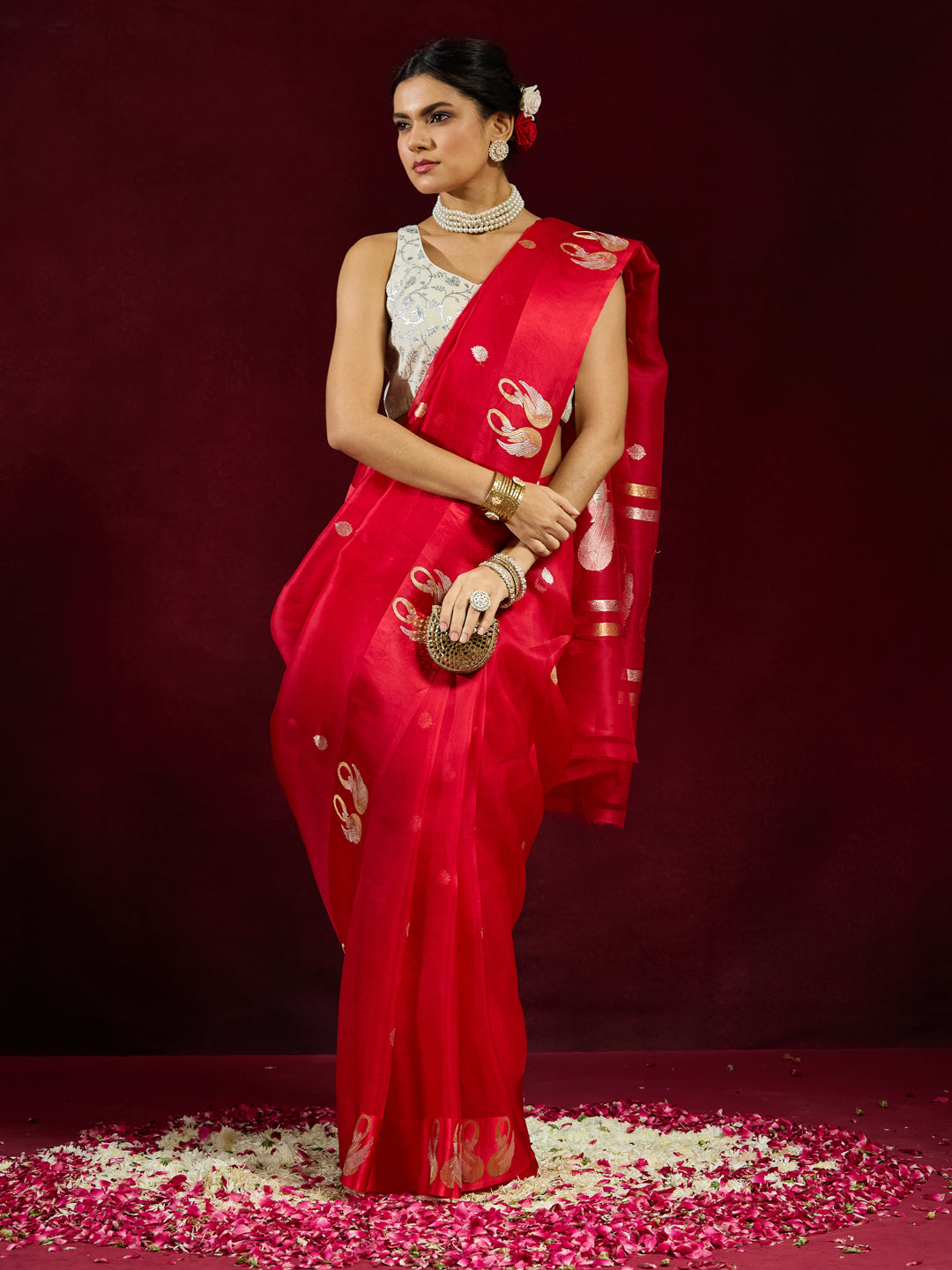 Chandrika - Ivory Silver Sequin Jaal Saree Blouse