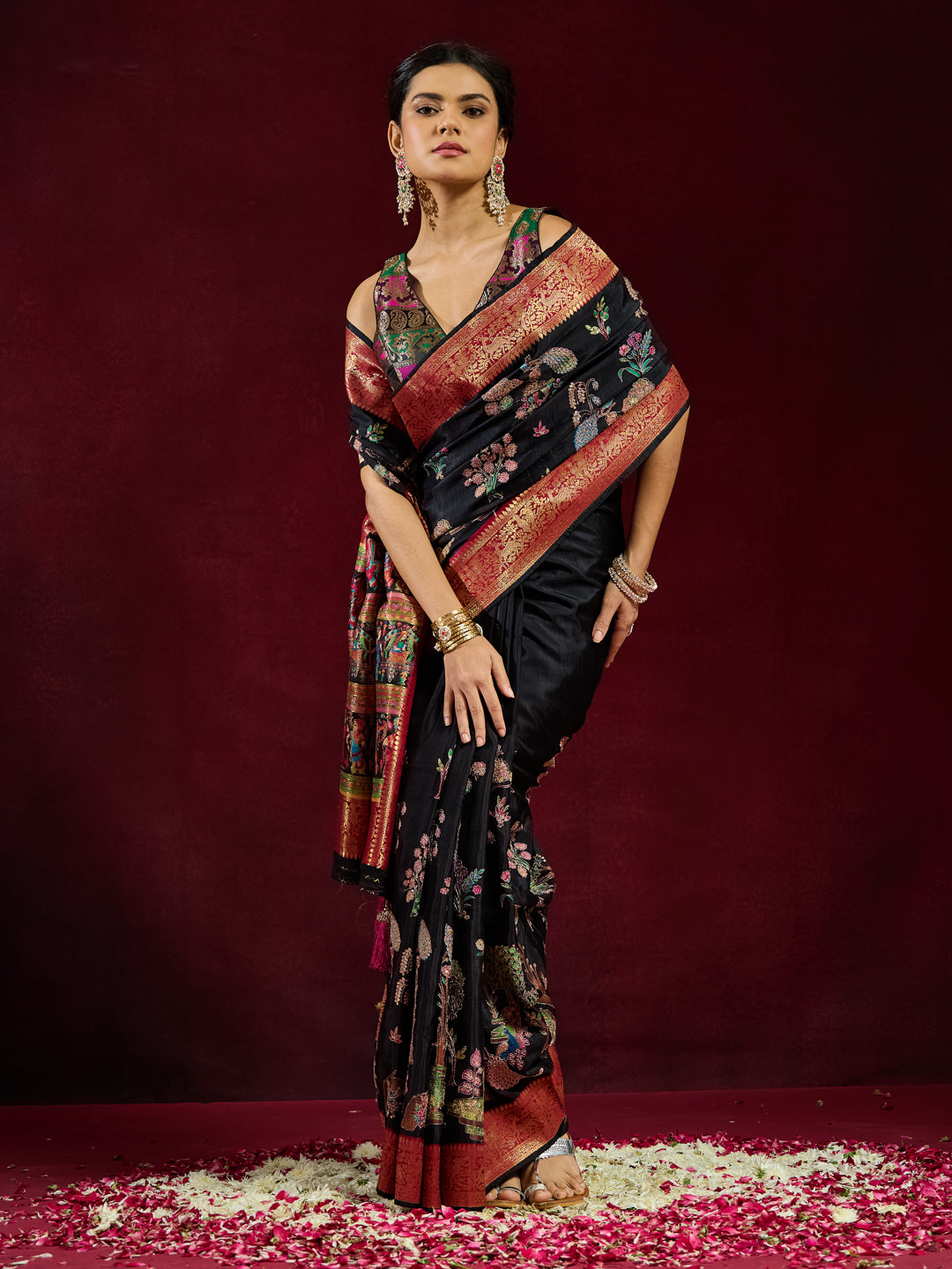 Rangoli - Black Meenakari Banarasi Brocade Saree Blouse