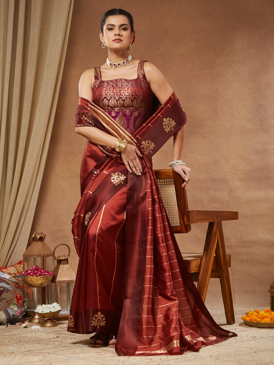 Zohra - Rust and Magenta Banarasi Brocade Corset Blouse