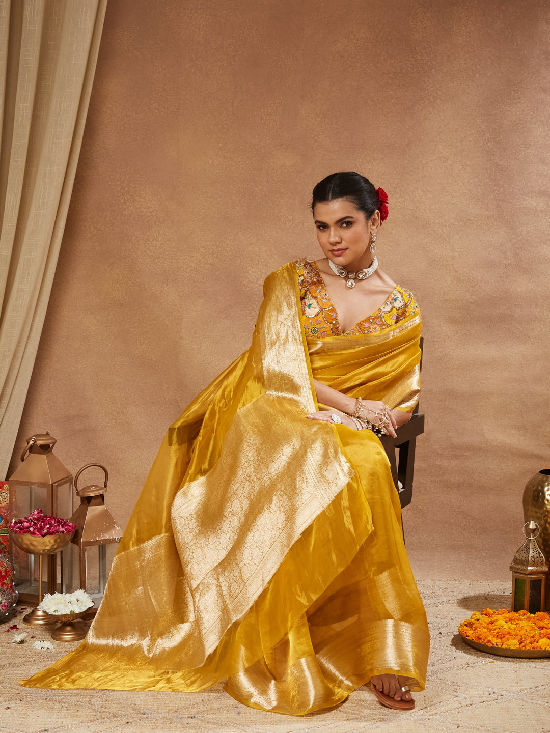 Vishnupriya - Light Yellow Handwoven Tissue Silk Banarasi Saree with Rich Pallu