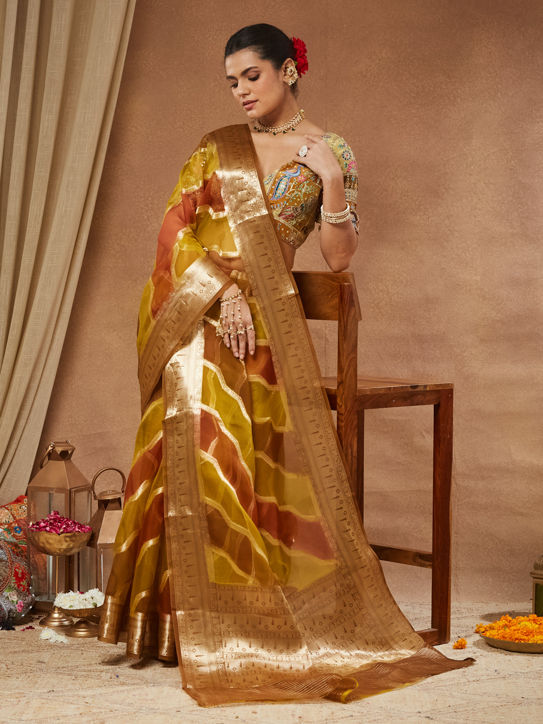 Manjari - Ochre Aari Embroidered Saree Blouse
