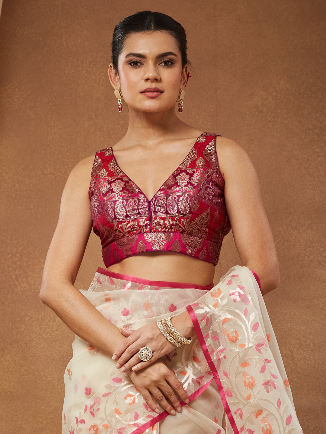 Rukmini - Rani Magenta Zari Paisley Brocade Saree Blouse