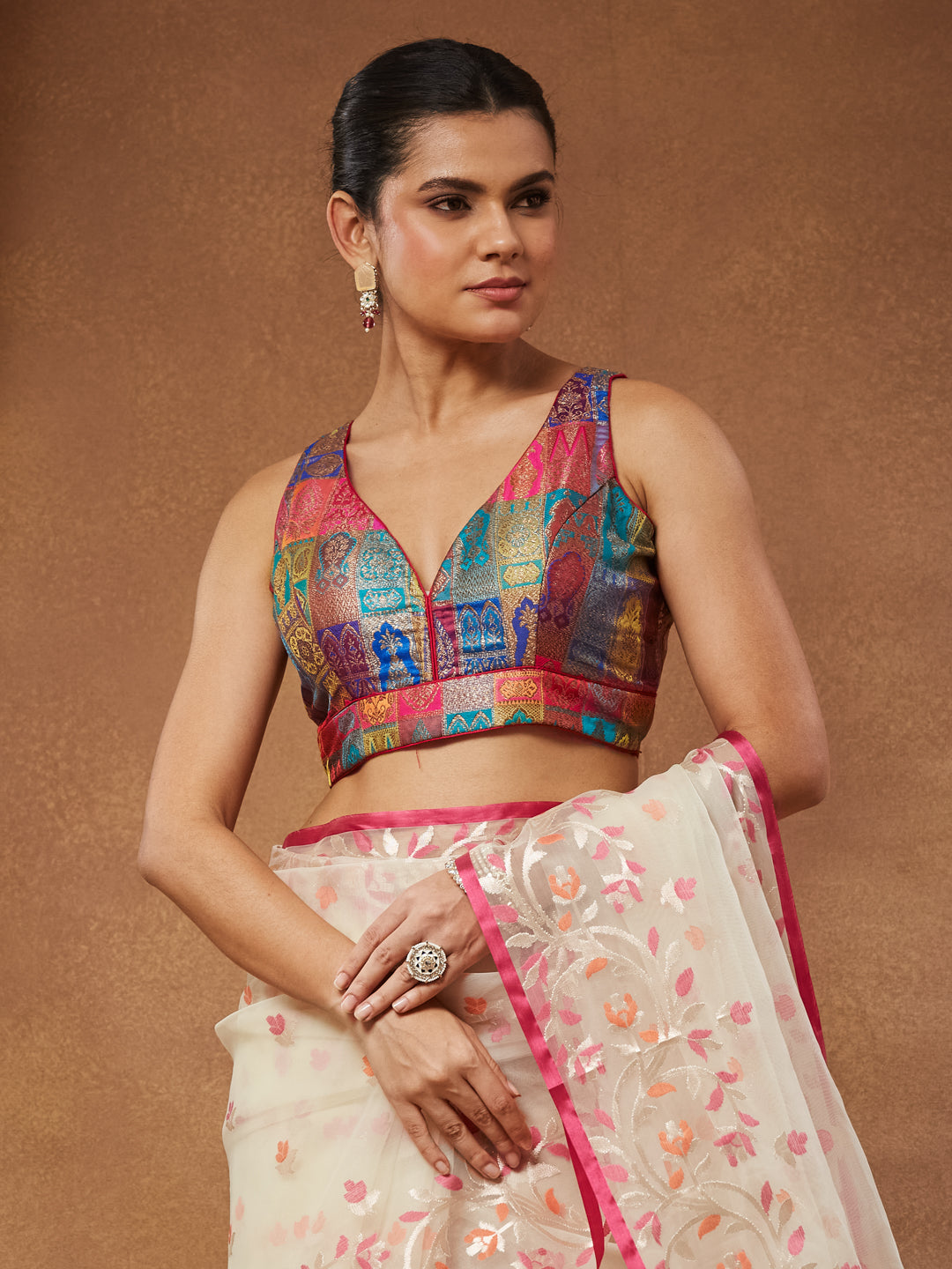 Sanjhi - Multicolour Banarasi Brocade Patchwork Saree Blouse
