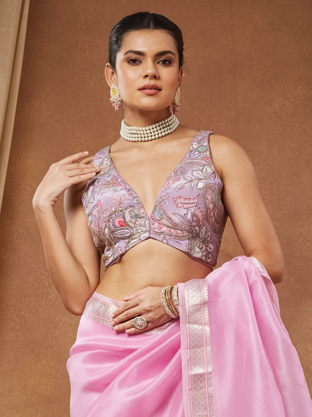 Hansini - Lilac Zardozi Embroidered Wrap Saree Blouse