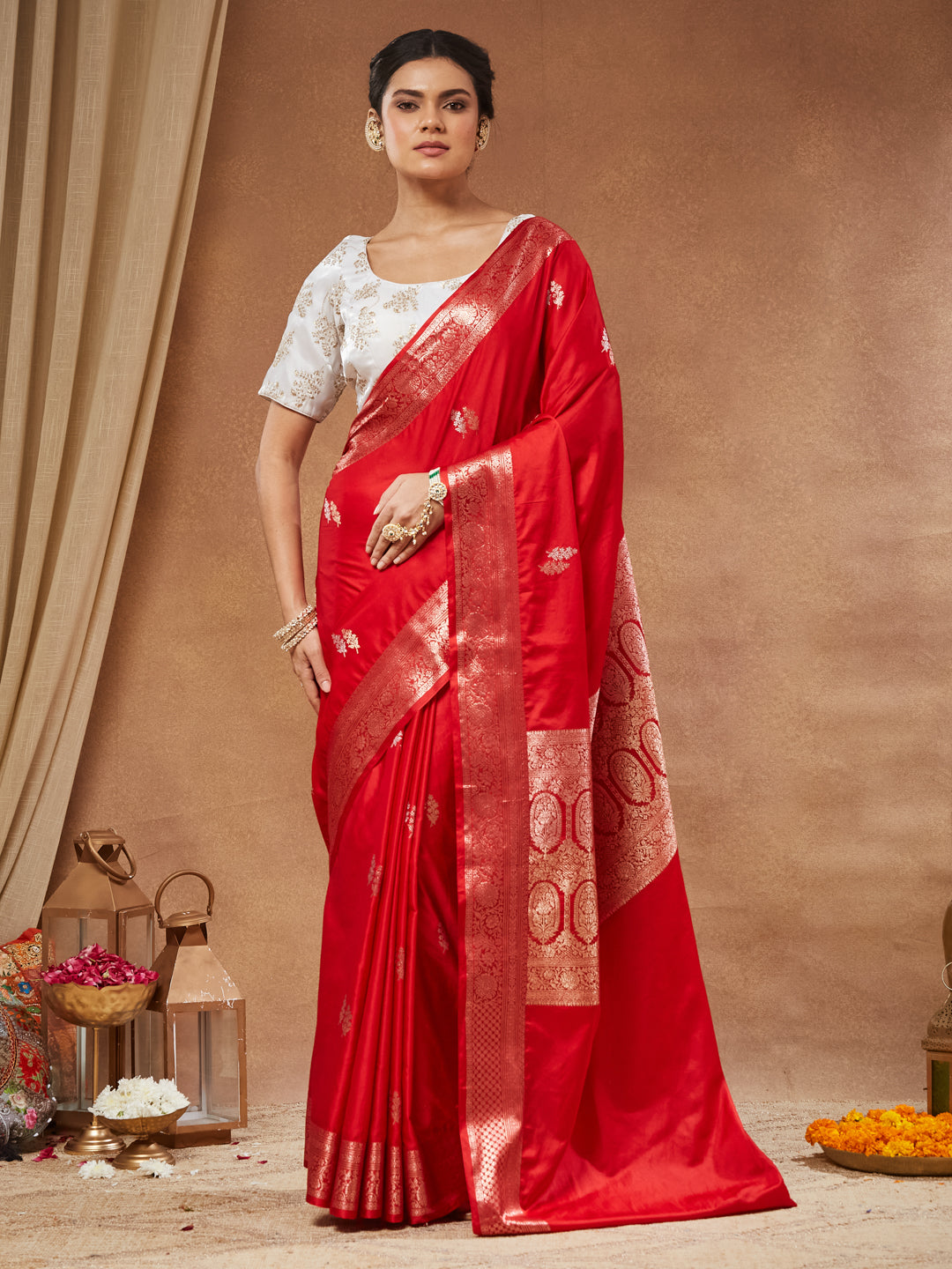Vaidehi - Crimson Handwoven Katan Silk Banarasi Saree