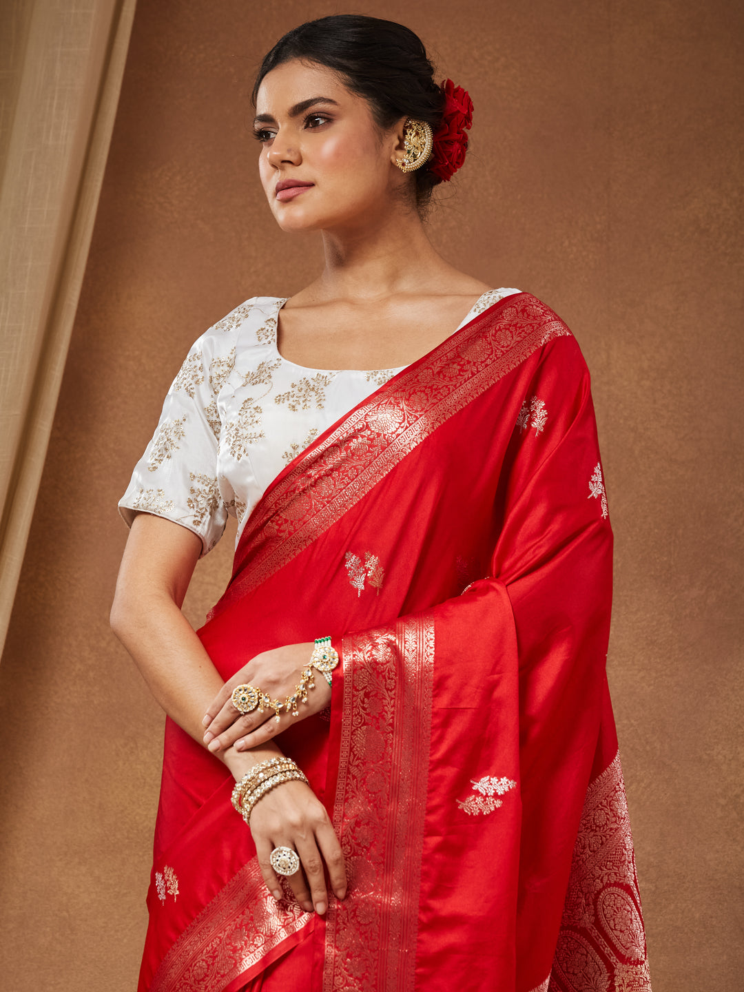 Vaidehi - Crimson Handwoven Katan Silk Banarasi Saree