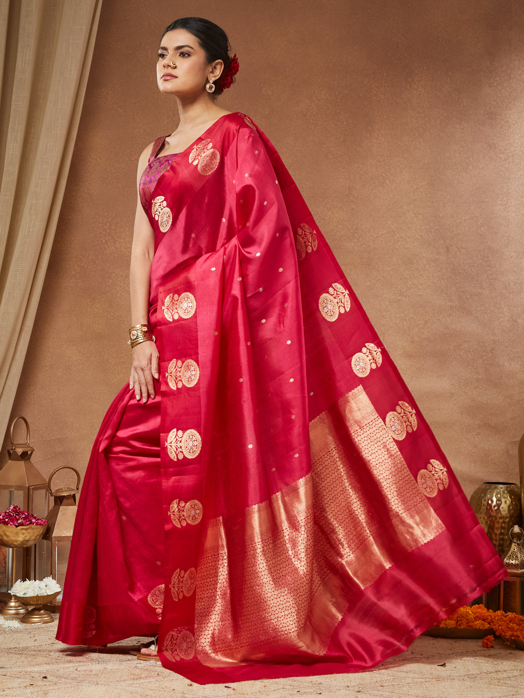 Sundari - Rani Pink Zari Buti Banarasi Silk Saree