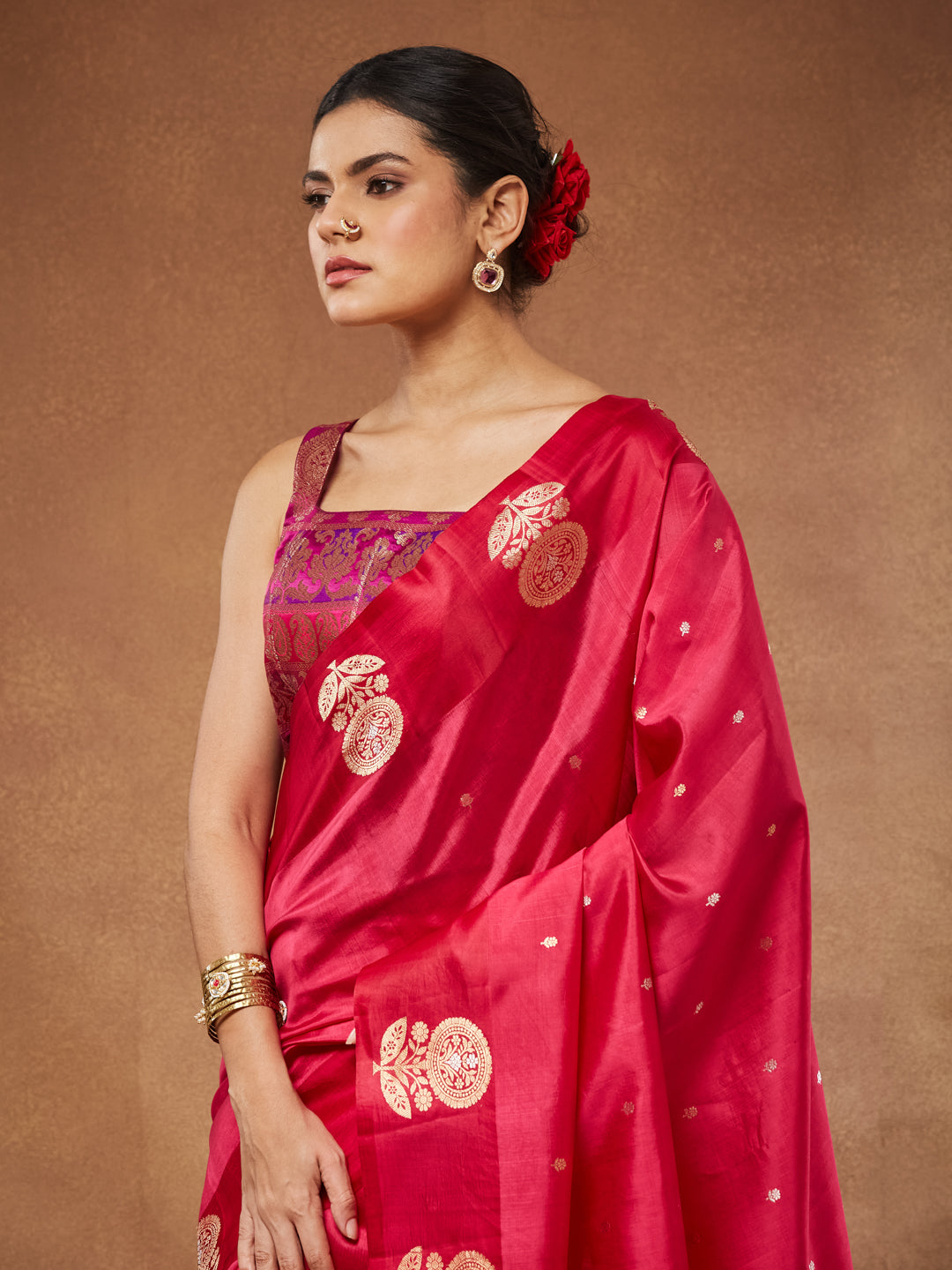 Sundari - Rani Pink Zari Buti Banarasi Silk Saree