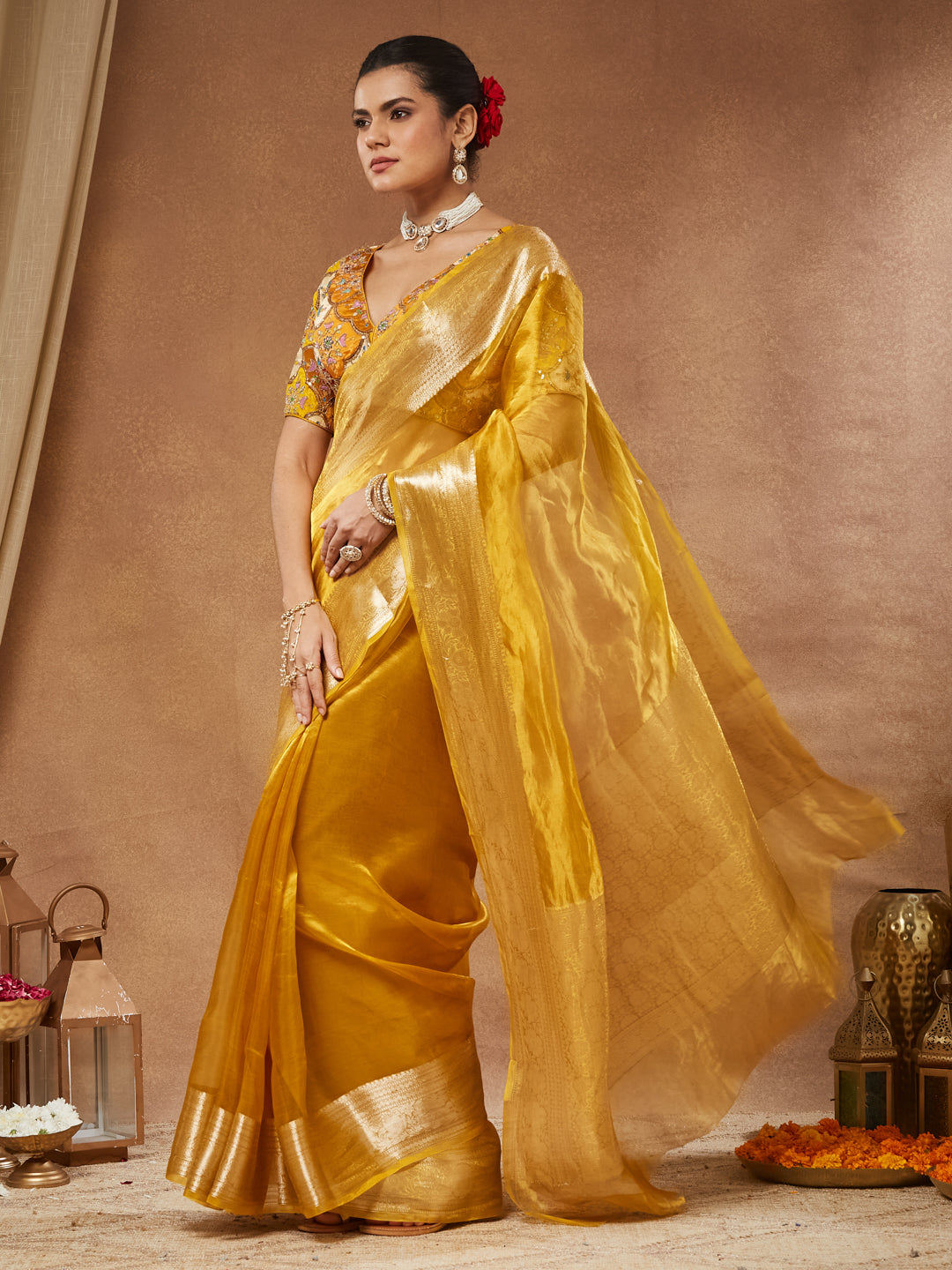 Vishnupriya - Light Yellow Handwoven Tissue Silk Banarasi Saree with Rich Pallu