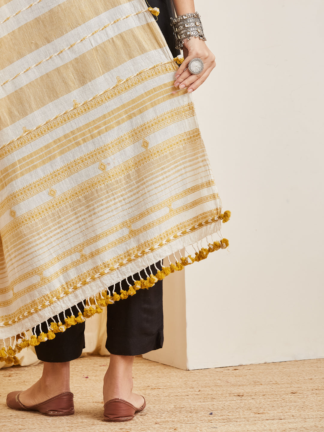 Dhara dupatta butter yellow pom-pom trim
