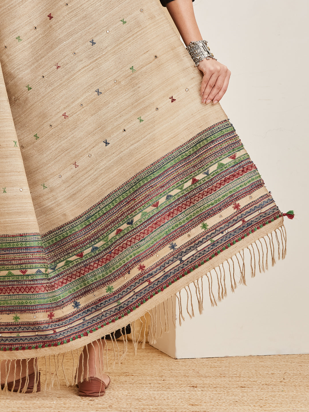 Bhoomi dupatta mirror work and knotted fringe