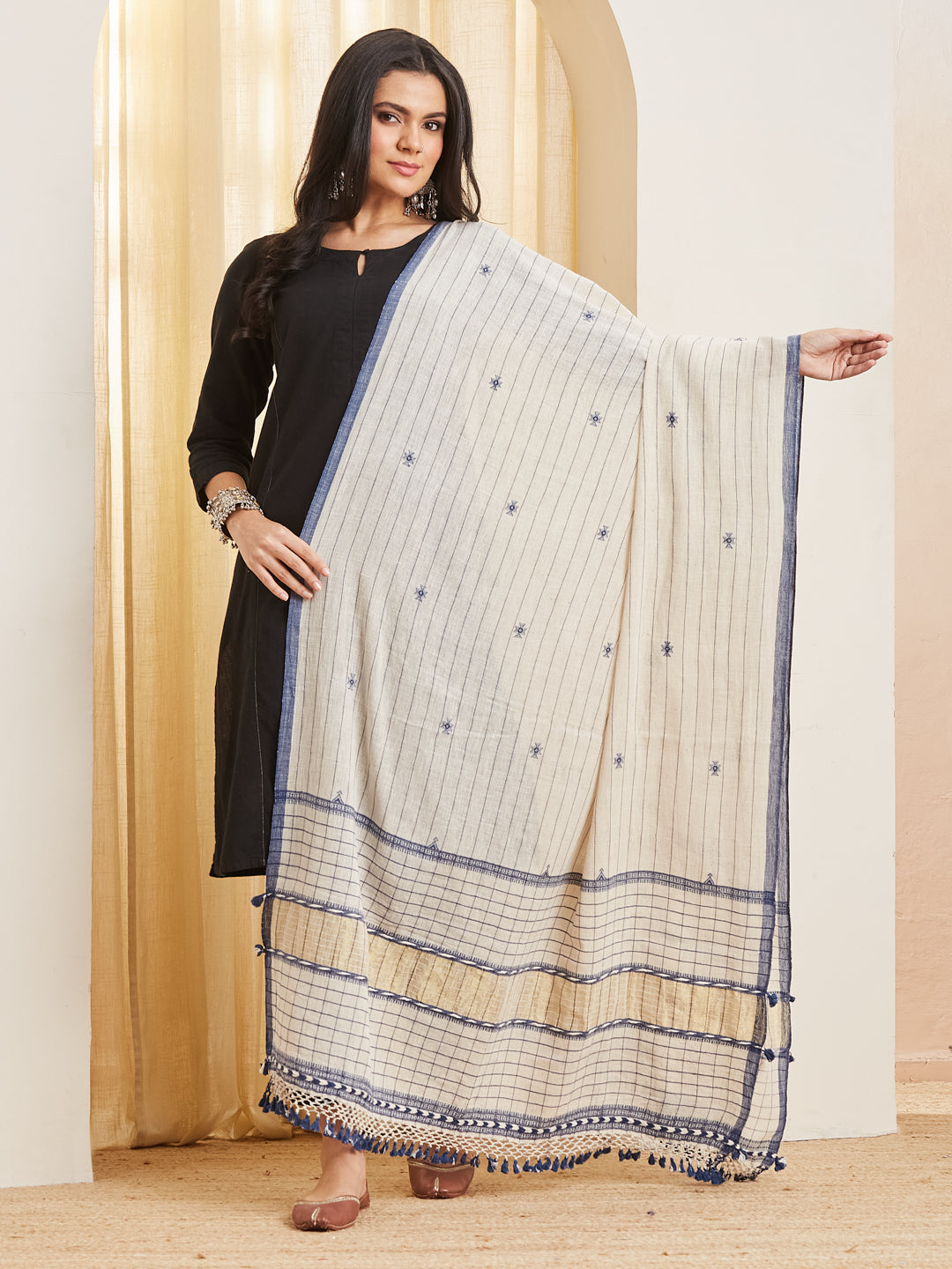 Barkha ivory and indigo dupatta