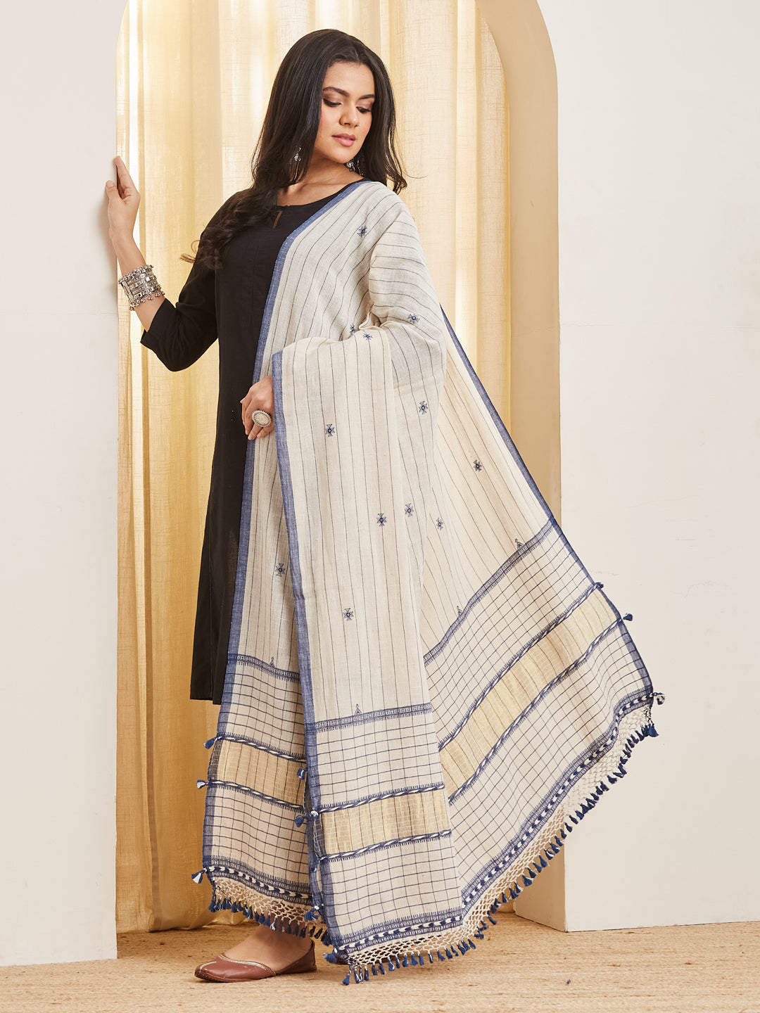 Barkha ivory and indigo dupatta