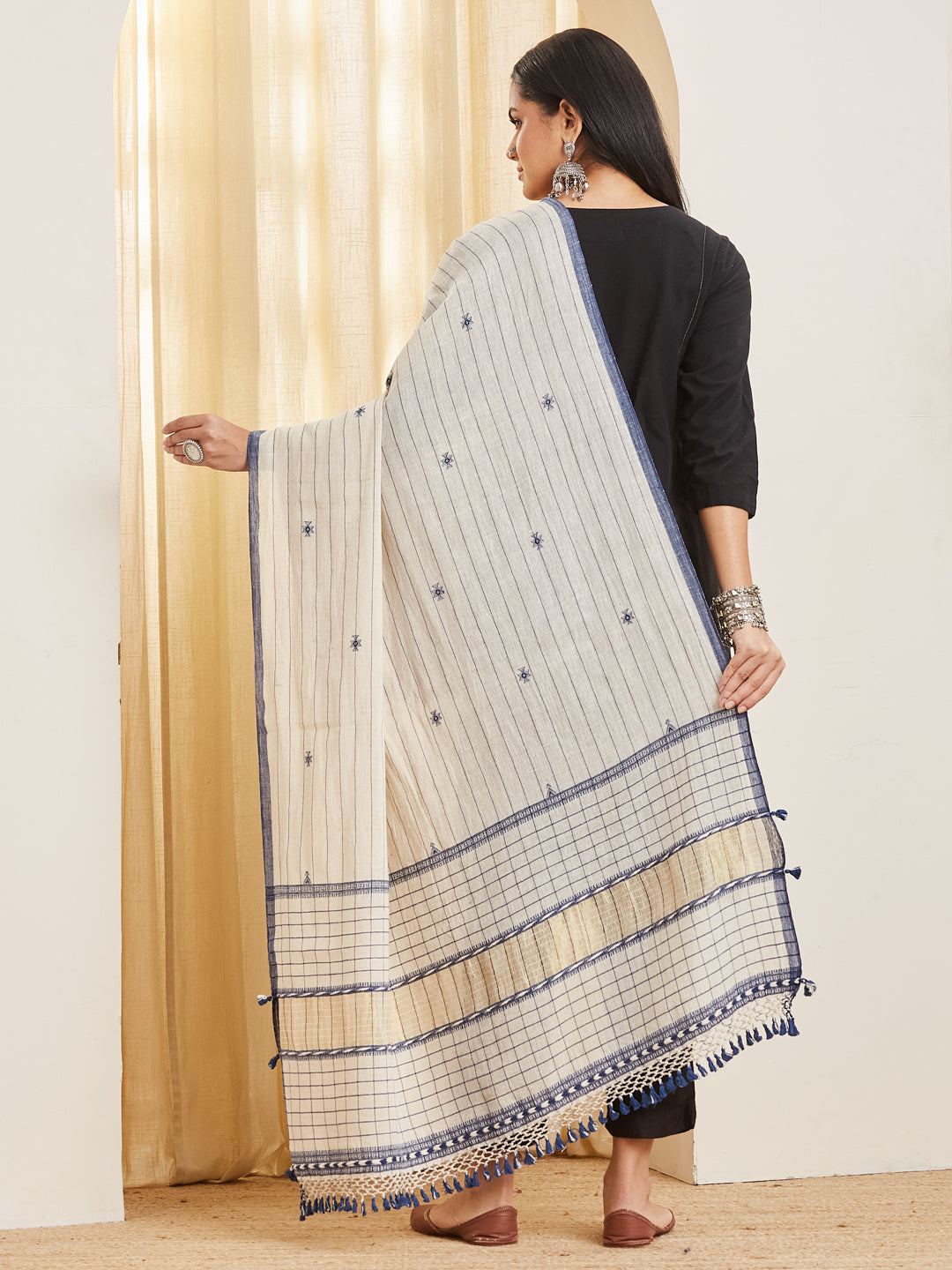 Barkha ivory and indigo dupatta