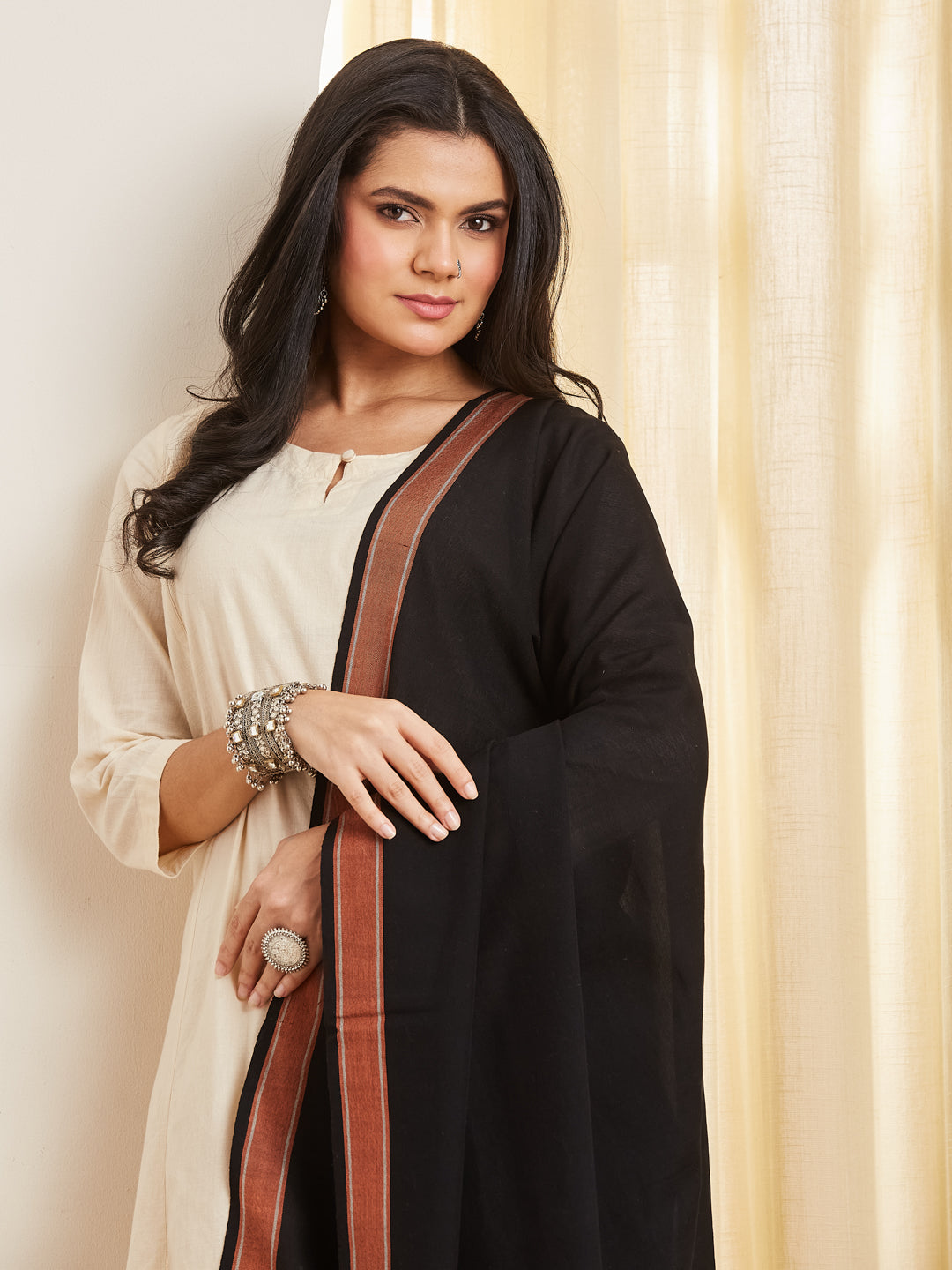Kajal black and copper dupatta