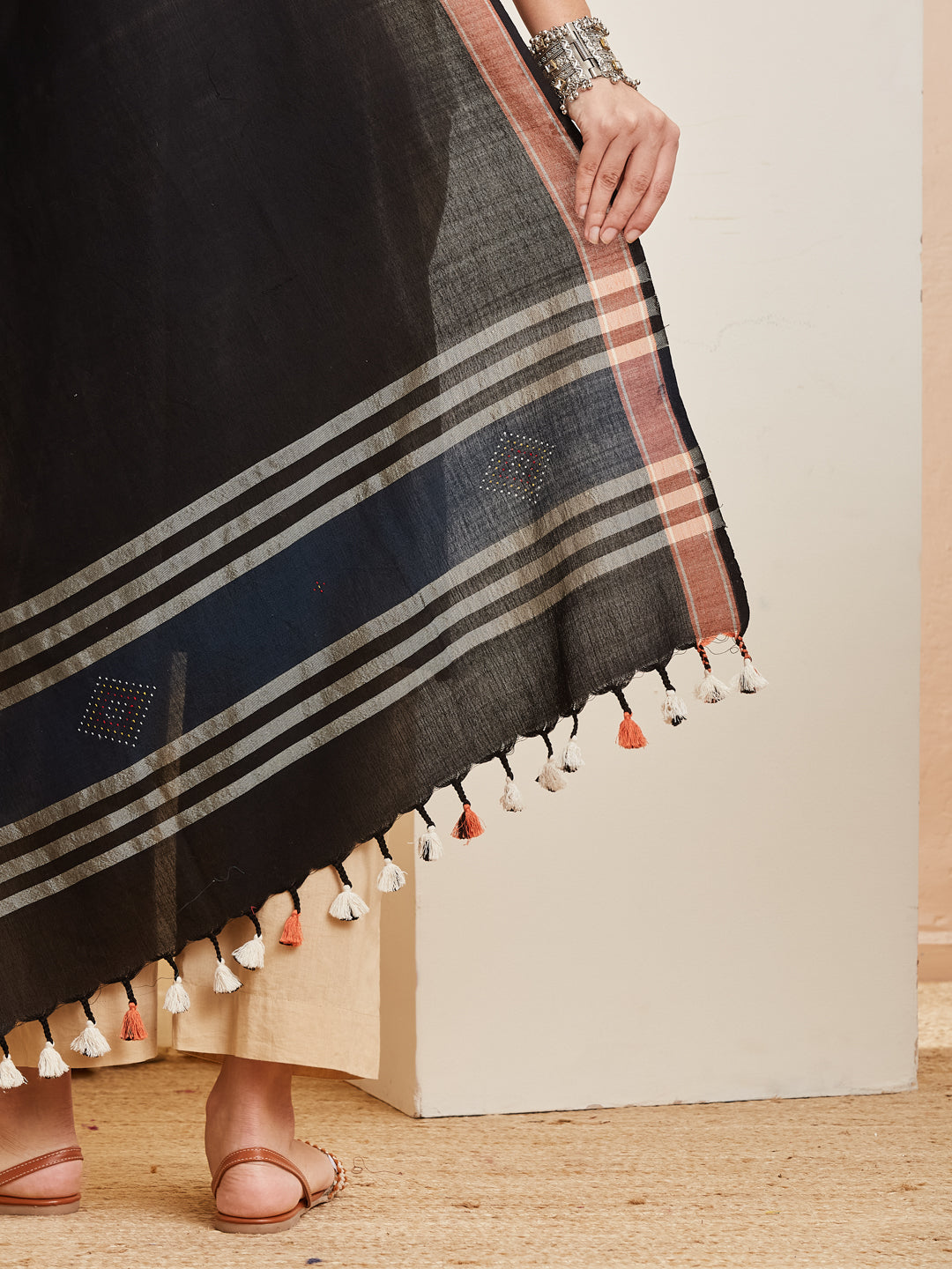 Kajal dupatta multicolour tassel fringe
