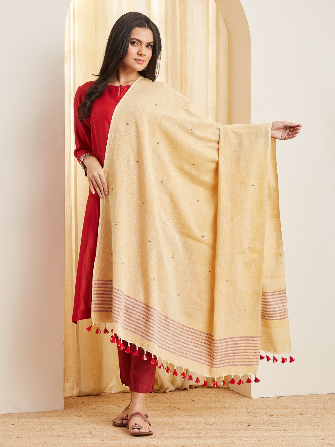 Ketaki butter yellow dupatta draped