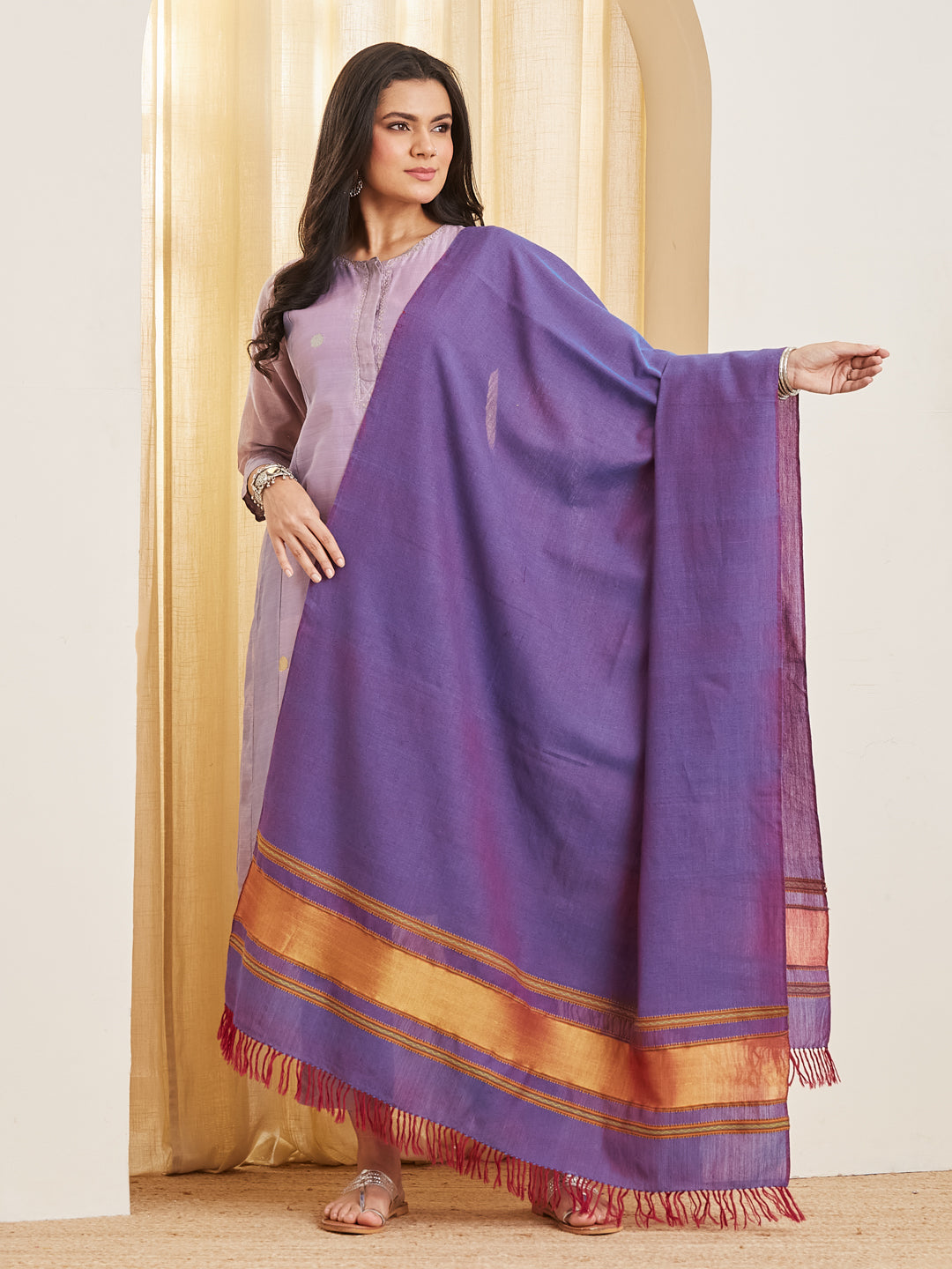 Nilofar amethyst dupatta draped