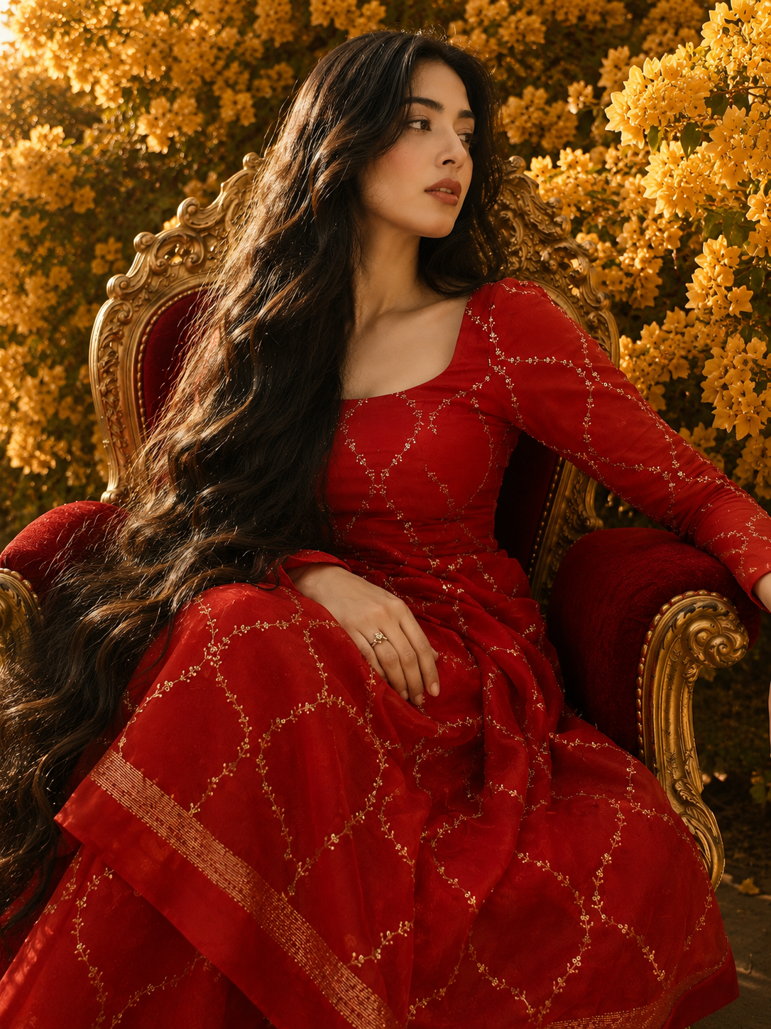 Aparajita Sindoori carmine red tissue silk Banarasi saree, pallu detail