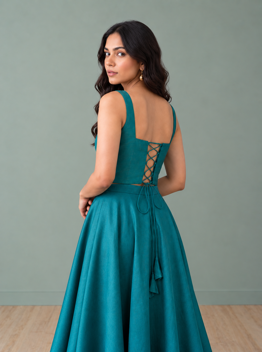 Firozi - Turquise Blue Corset Blouse with Strings in the Back