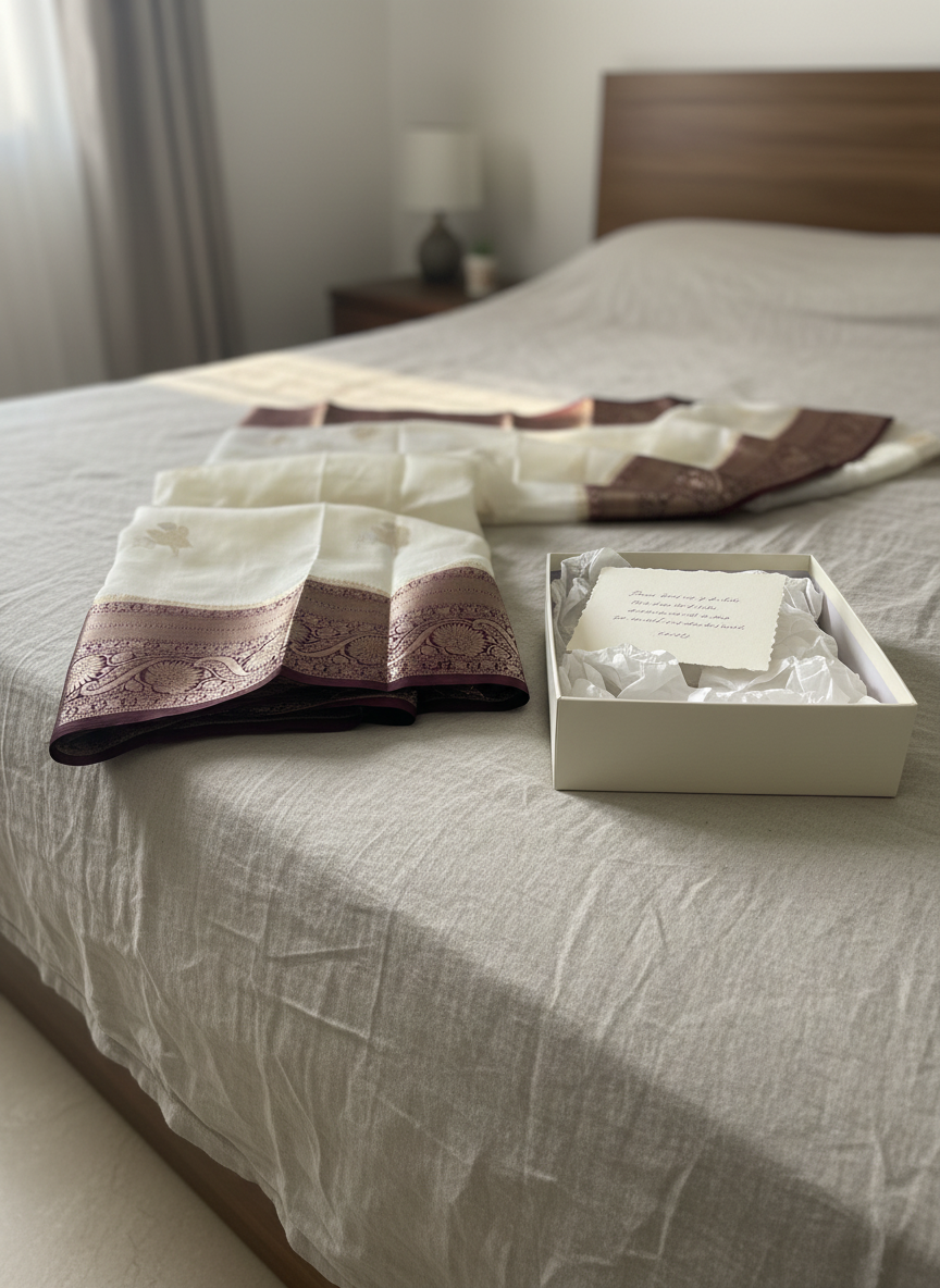 Aparajita Annapurna cream and wine Katan silk Banarasi saree with real handwork