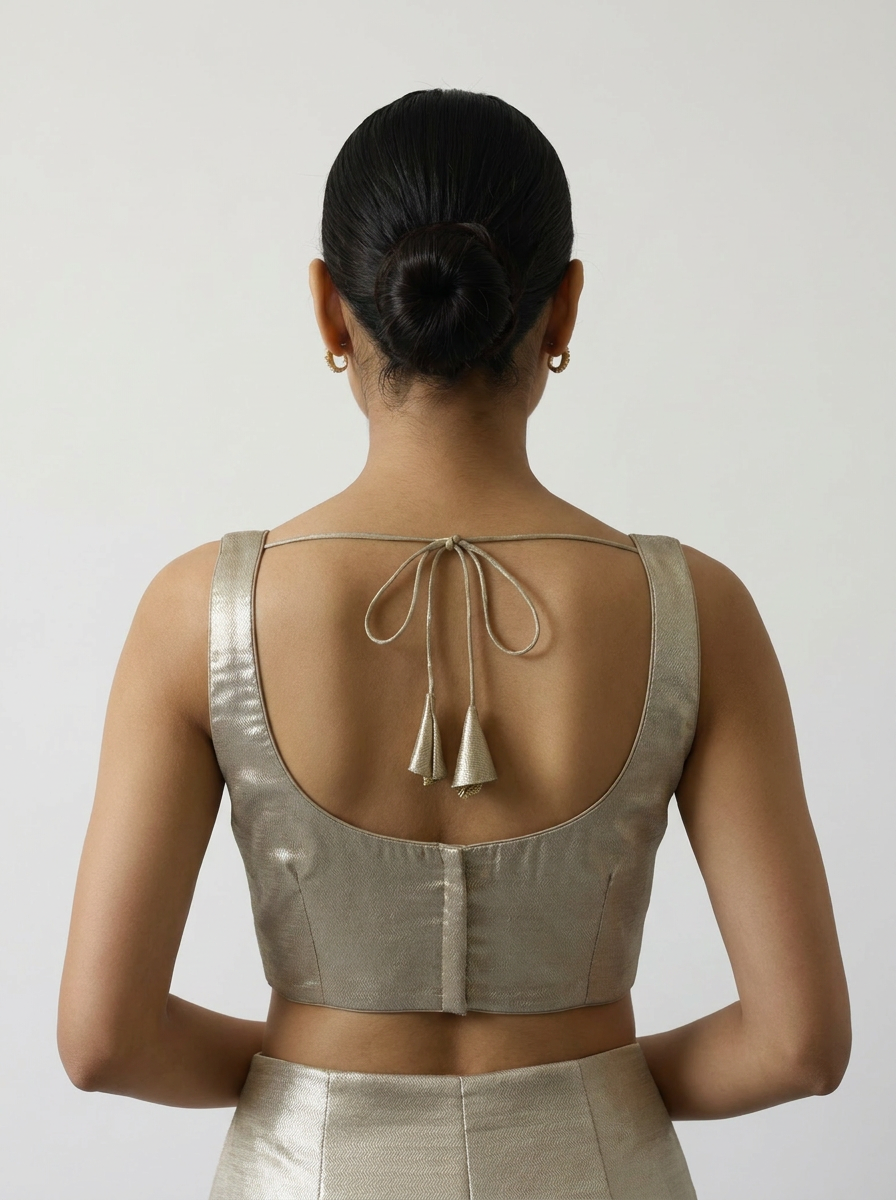 Aparajita Kanchan antique gold sequin raw silk saree blouse