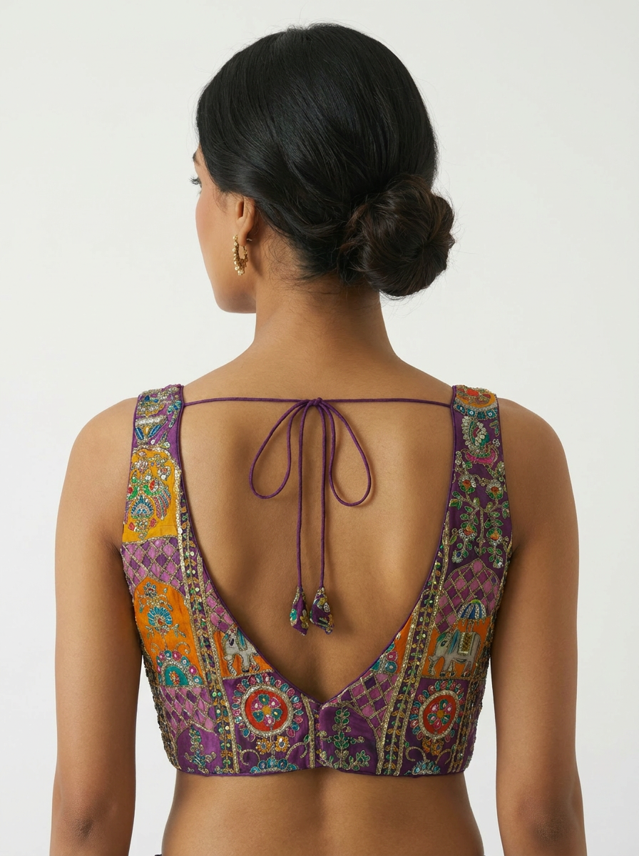 Aparajita Rajwadi purple zardozi patchwork saree blouse