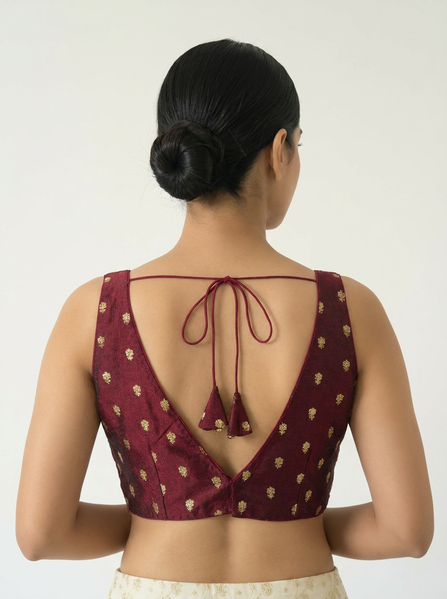 Aparajita Rohini maroon zari butti raw silk saree blouse