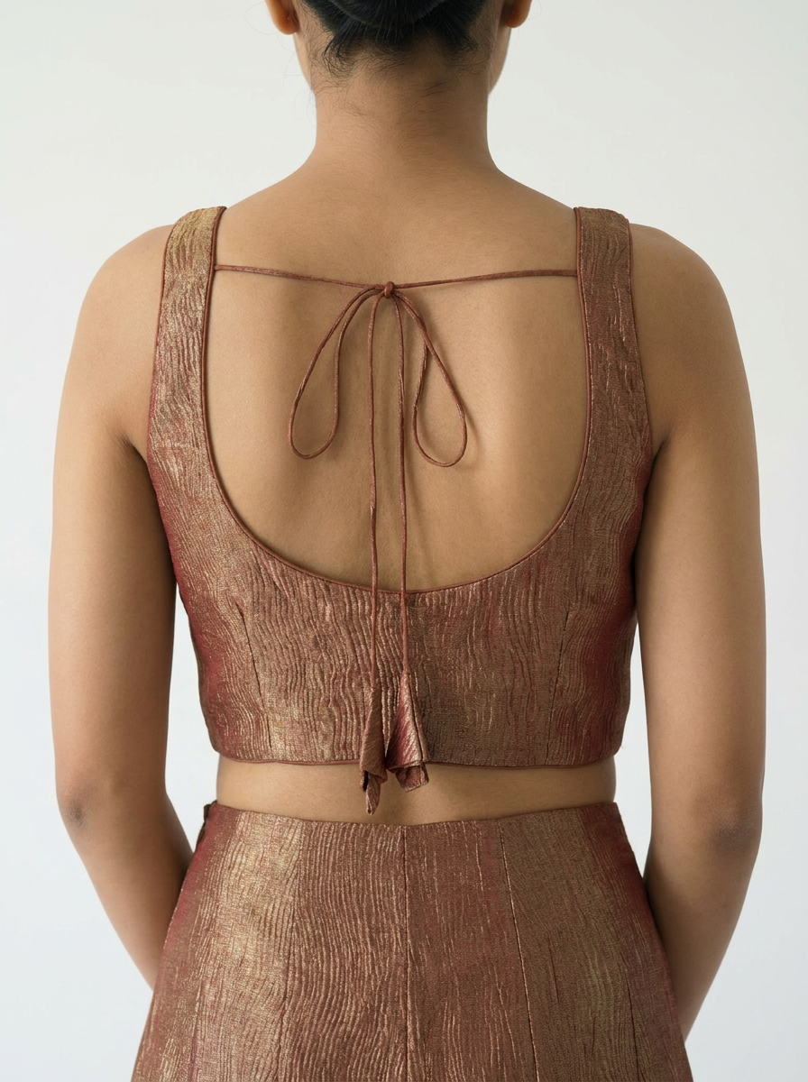 Aparajita Tamra rust copper crushed tissue saree blouse