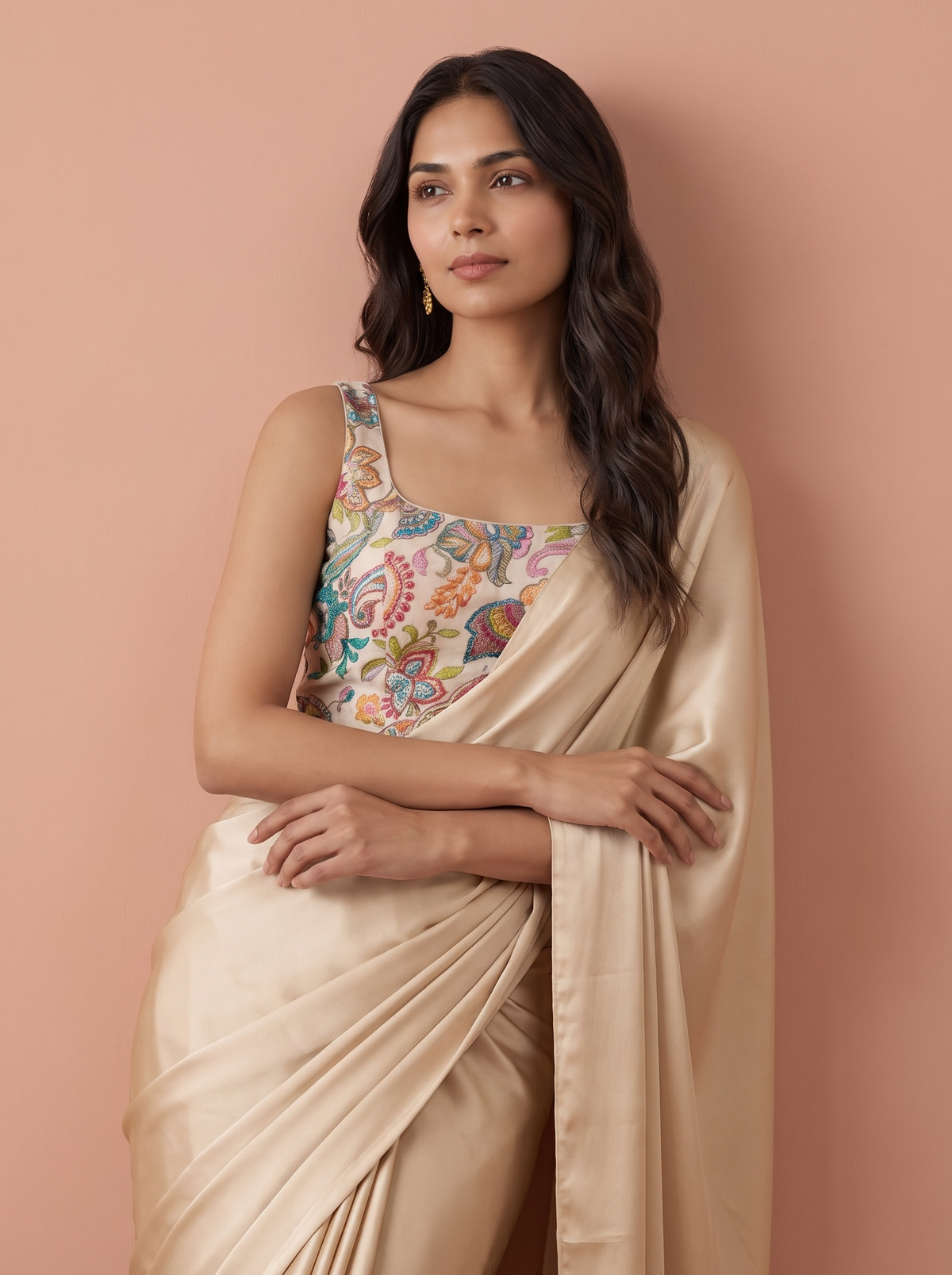 Mukta - Hand-Embroidered Ivory Corset Blouse