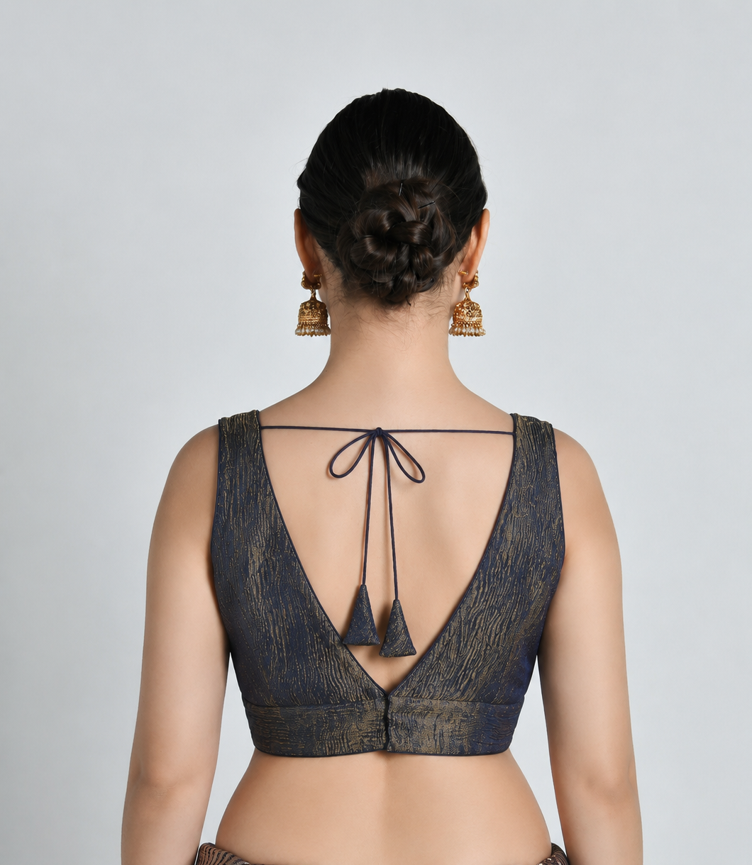 Neel - Steel Blue Metallic Saree Blouse