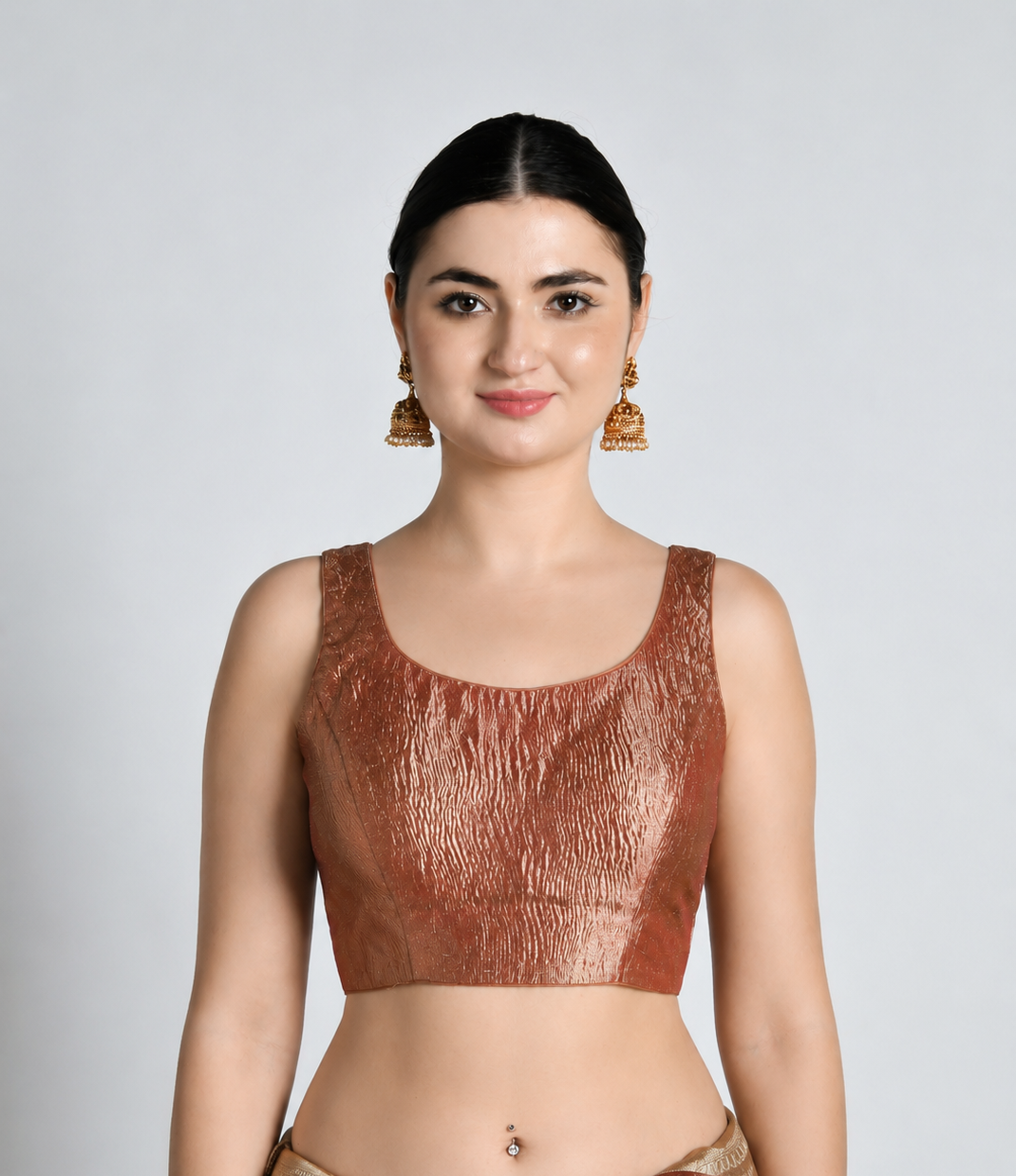 Tamra - Rust Copper Crushed Tissue Saree Blouse