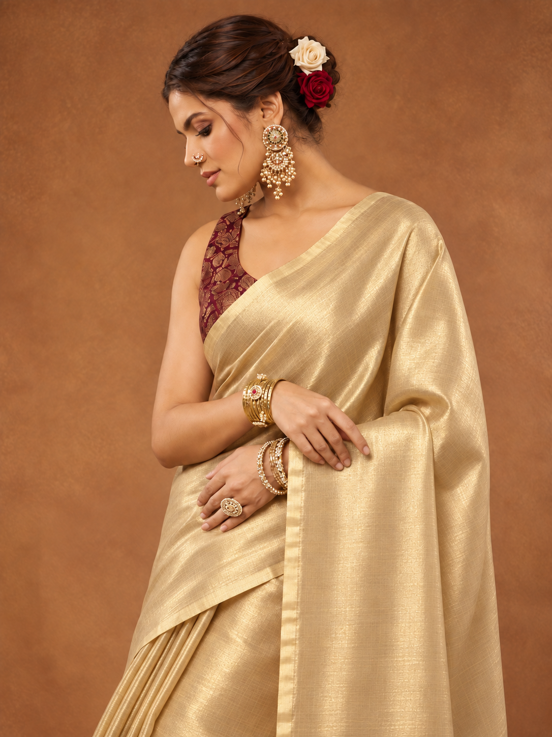 Ushas - Gold Blended Silk Saree with Tassel Pallu