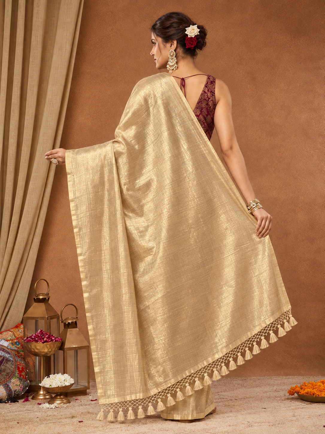 Ushas - Gold Blended Silk Saree with Tassel Pallu