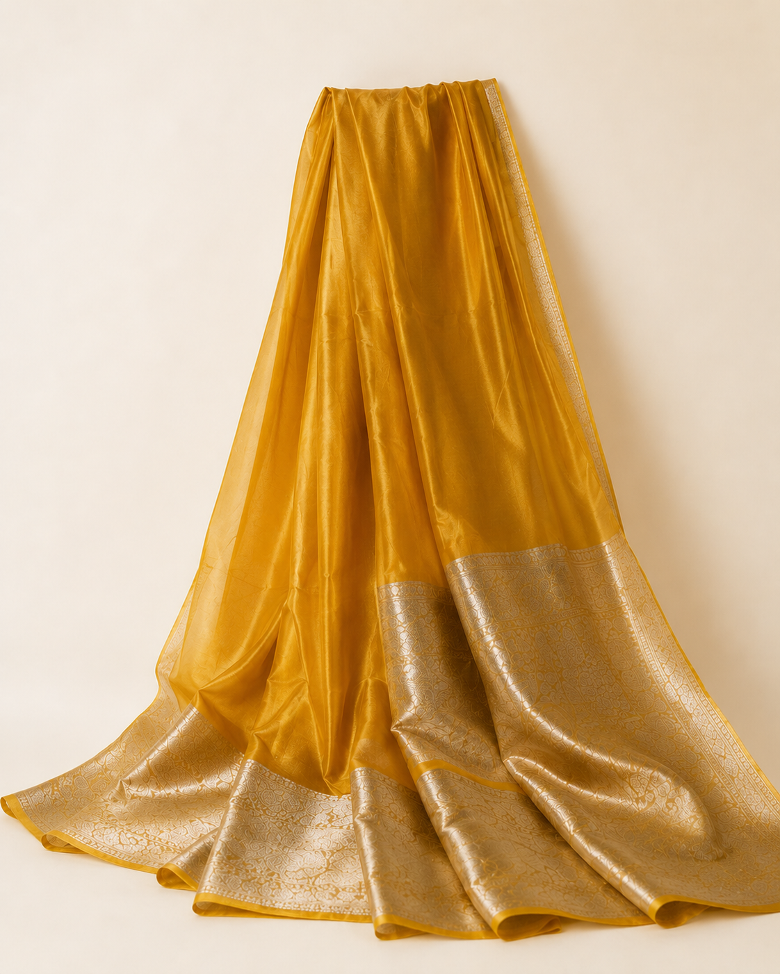 Aparajita Vishnupriya light yellow tissue silk saree with rich pallu