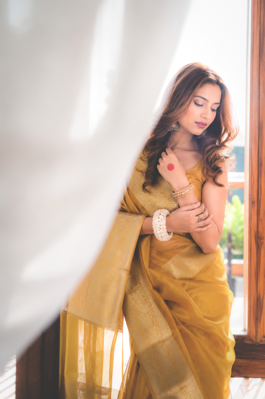 Vishnupriya - Light Yellow Tissue Silk Saree with Rich Pallu