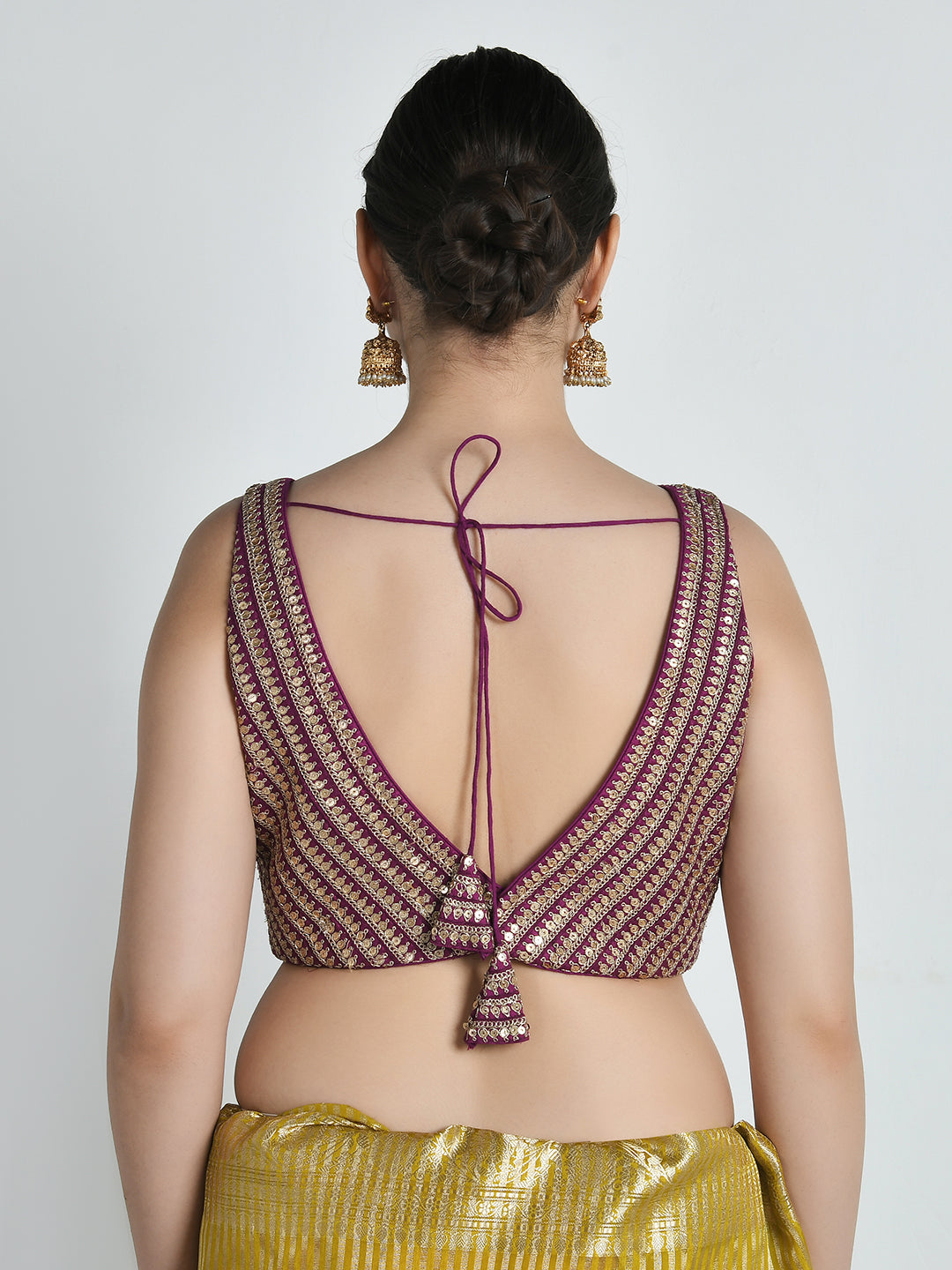 Bahara Magenta Lace Embroidered Saree Blouse – studio shot 2