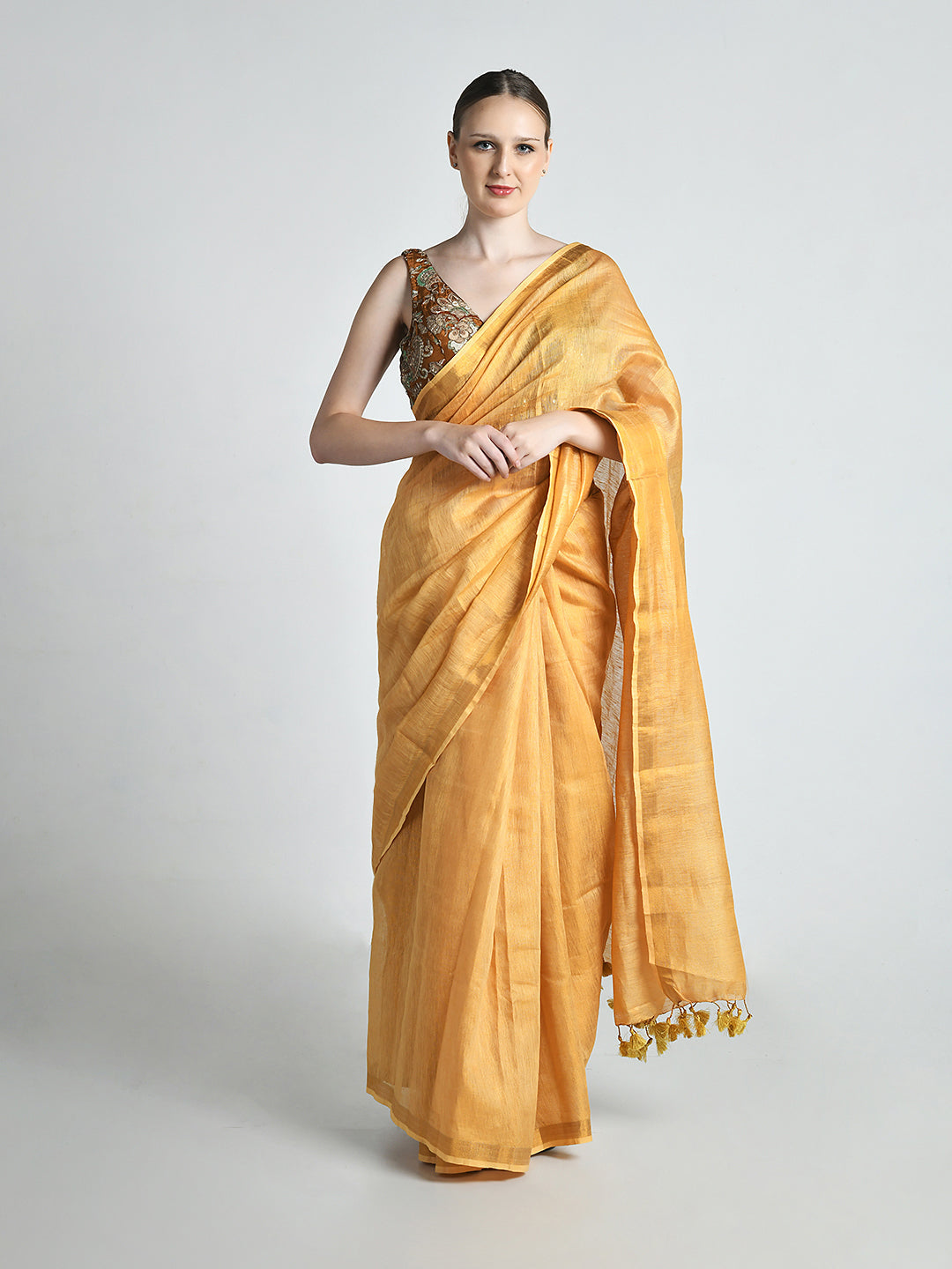 Dhoop Light Gold Tissue Silk Banarasi Saree – studio shot 1
