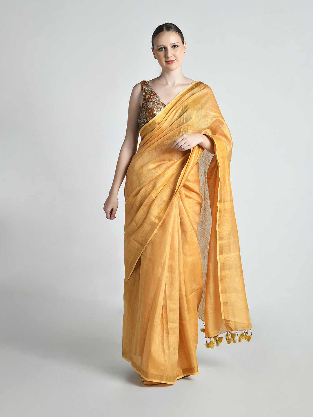 Dhoop Light Gold Tissue Silk Banarasi Saree – studio shot 2