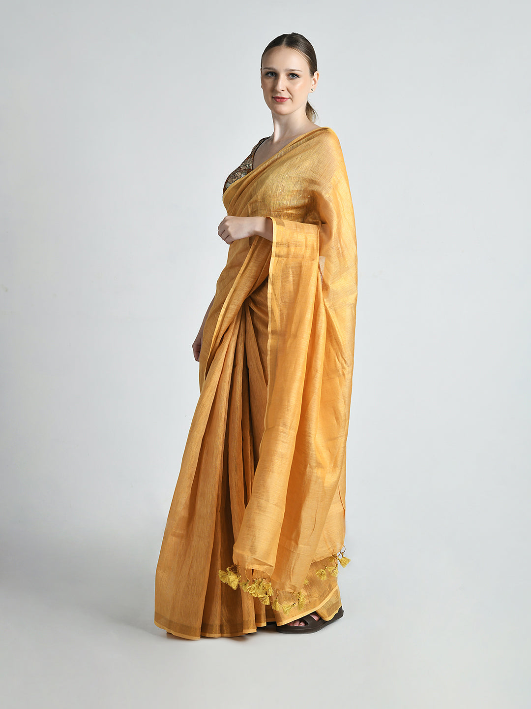 Dhoop Light Gold Tissue Silk Banarasi Saree – studio shot 3