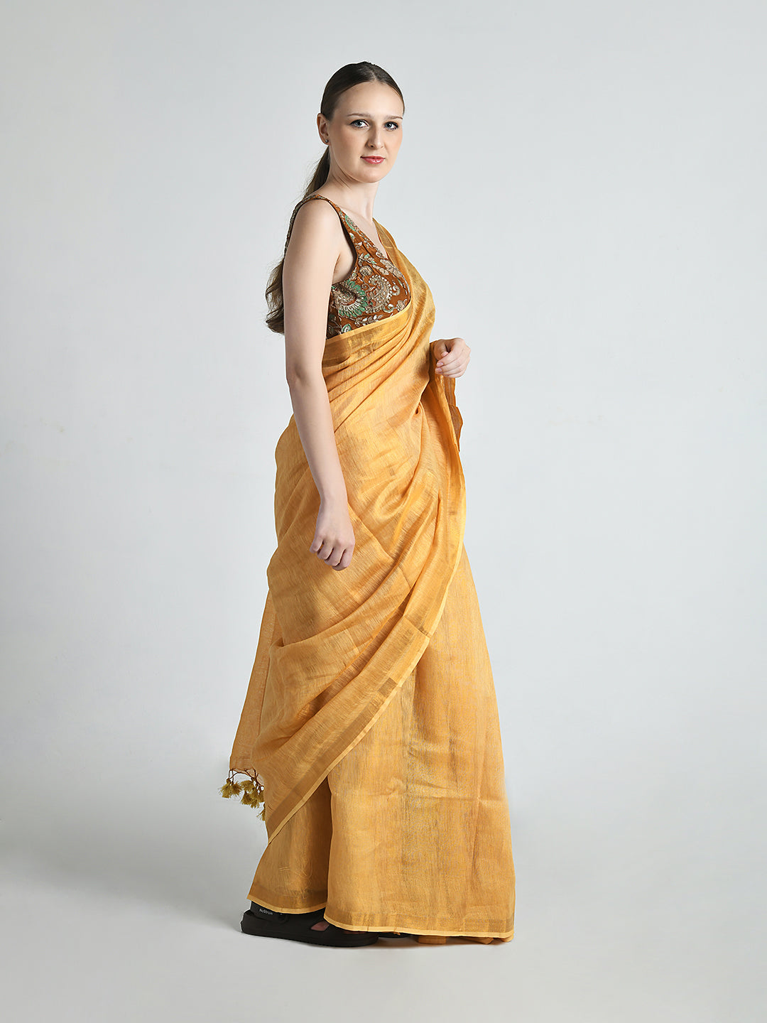 Dhoop Light Gold Tissue Silk Banarasi Saree – studio shot 5