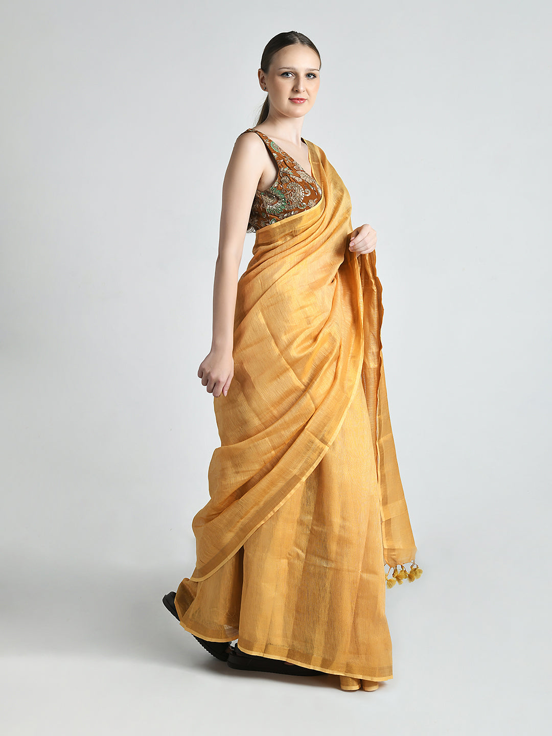 Dhoop Light Gold Tissue Silk Banarasi Saree – studio shot 6