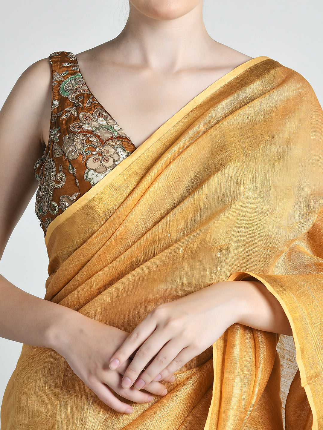 Dhoop Light Gold Tissue Silk Banarasi Saree – studio shot 7