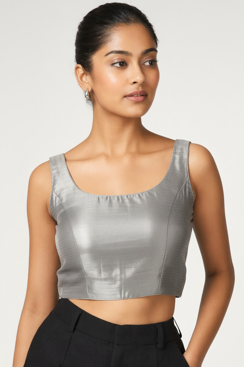 Rajat - Silver Metallic Tissue Saree Blouse