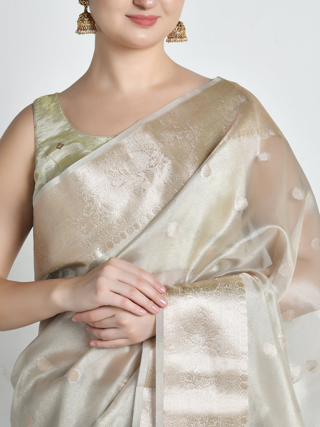 Ganga Ivory Gold Tissue Silk Banarasi Saree – studio shot 1