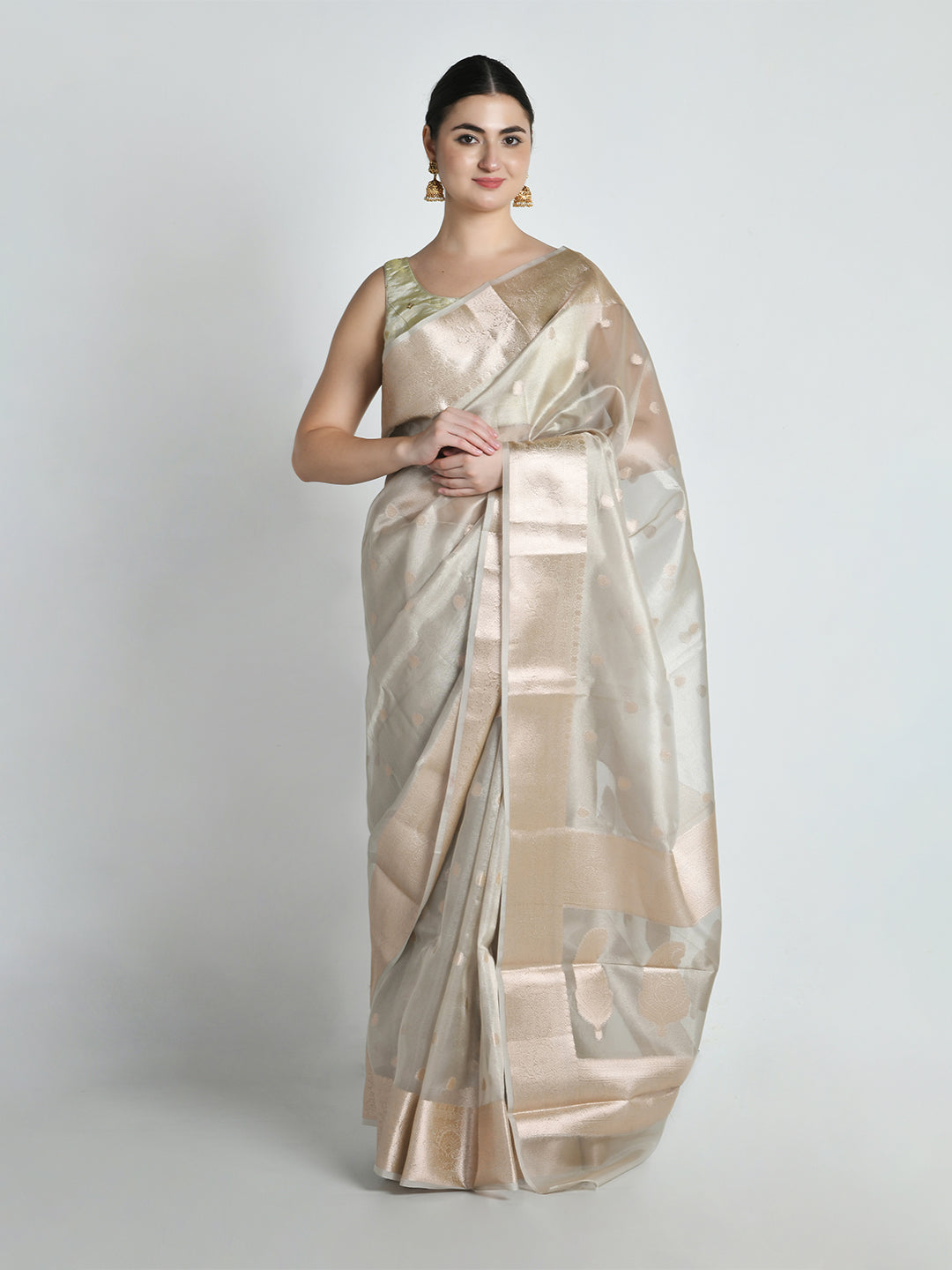 Ganga Ivory Gold Tissue Silk Banarasi Saree – studio shot 2